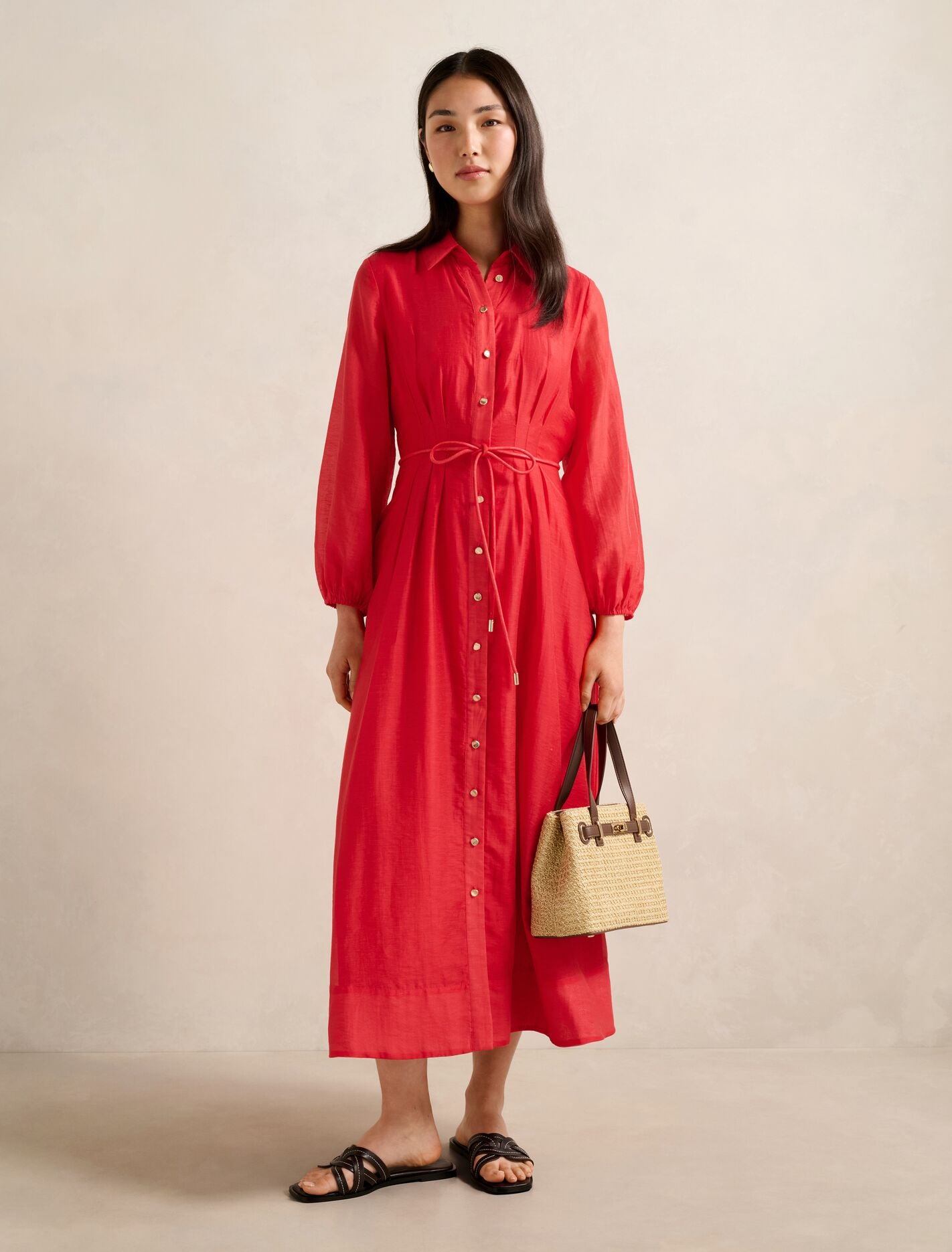 Evelyn Seam Detail Midi Dress Bright Red Forever New