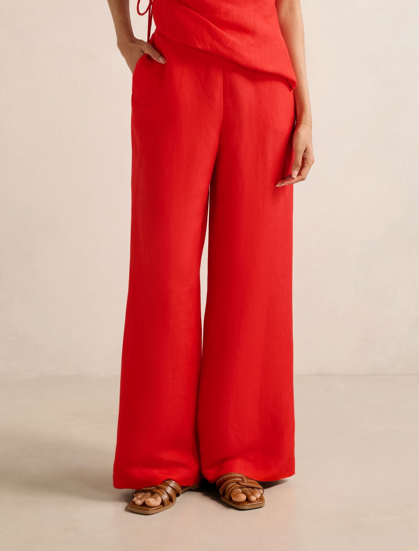 Caitlin Petite Linen Wide Leg Pants Runway Red Co-Ord Forever New