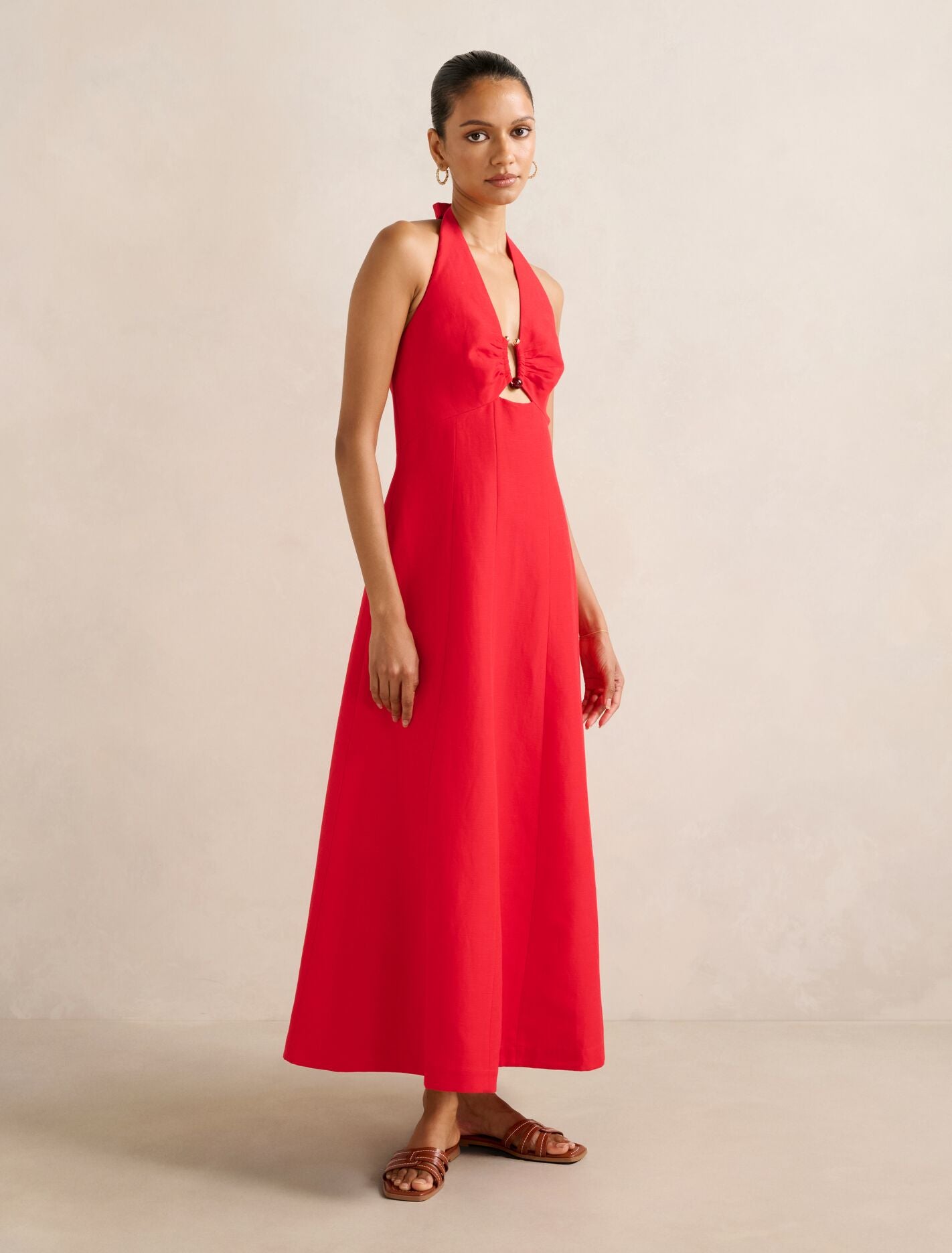 Angie Petite Hardware Linen Midi Dress Forever New