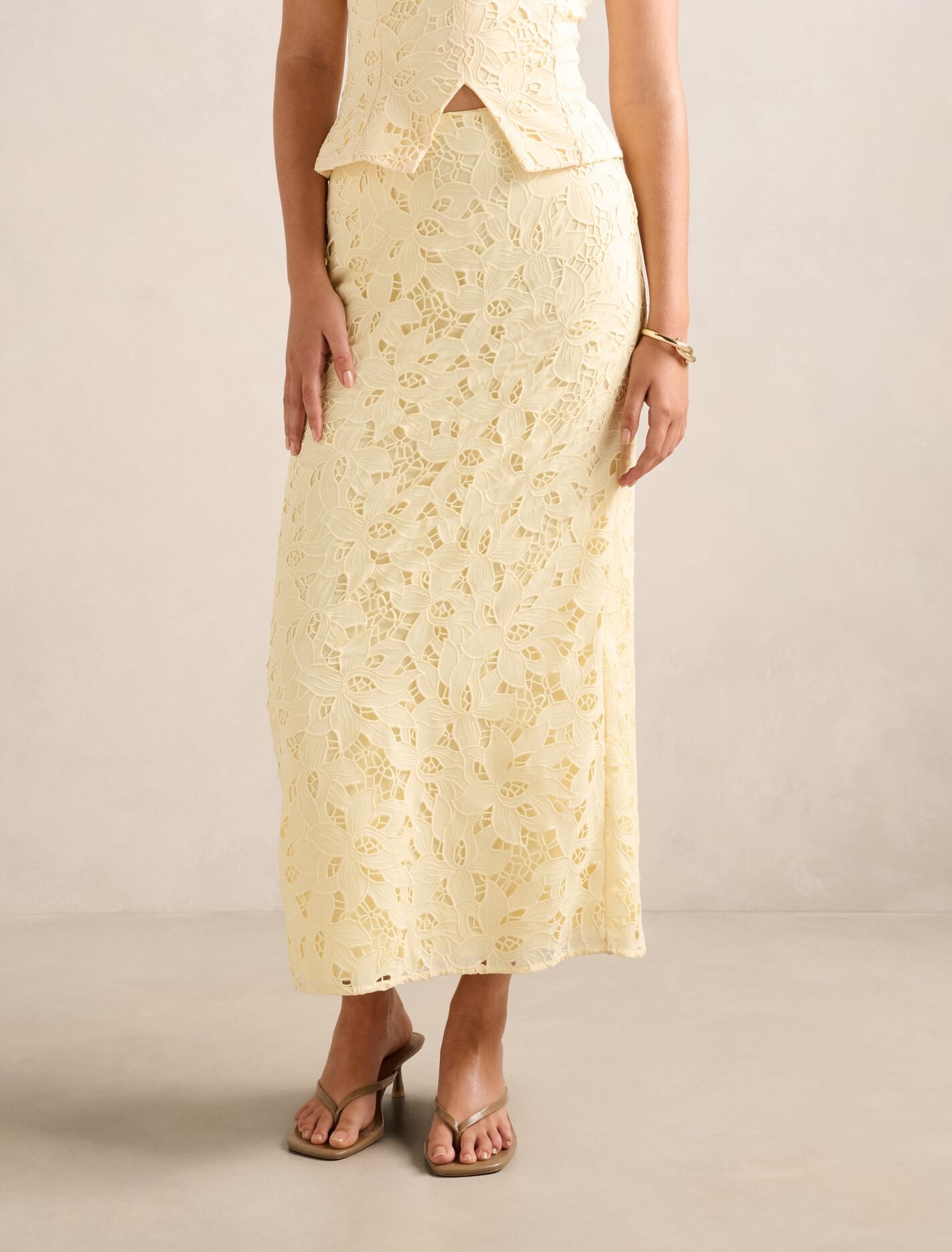 Andie Lace Maxi Skirt Soft Yellow Co-Ord Forever New