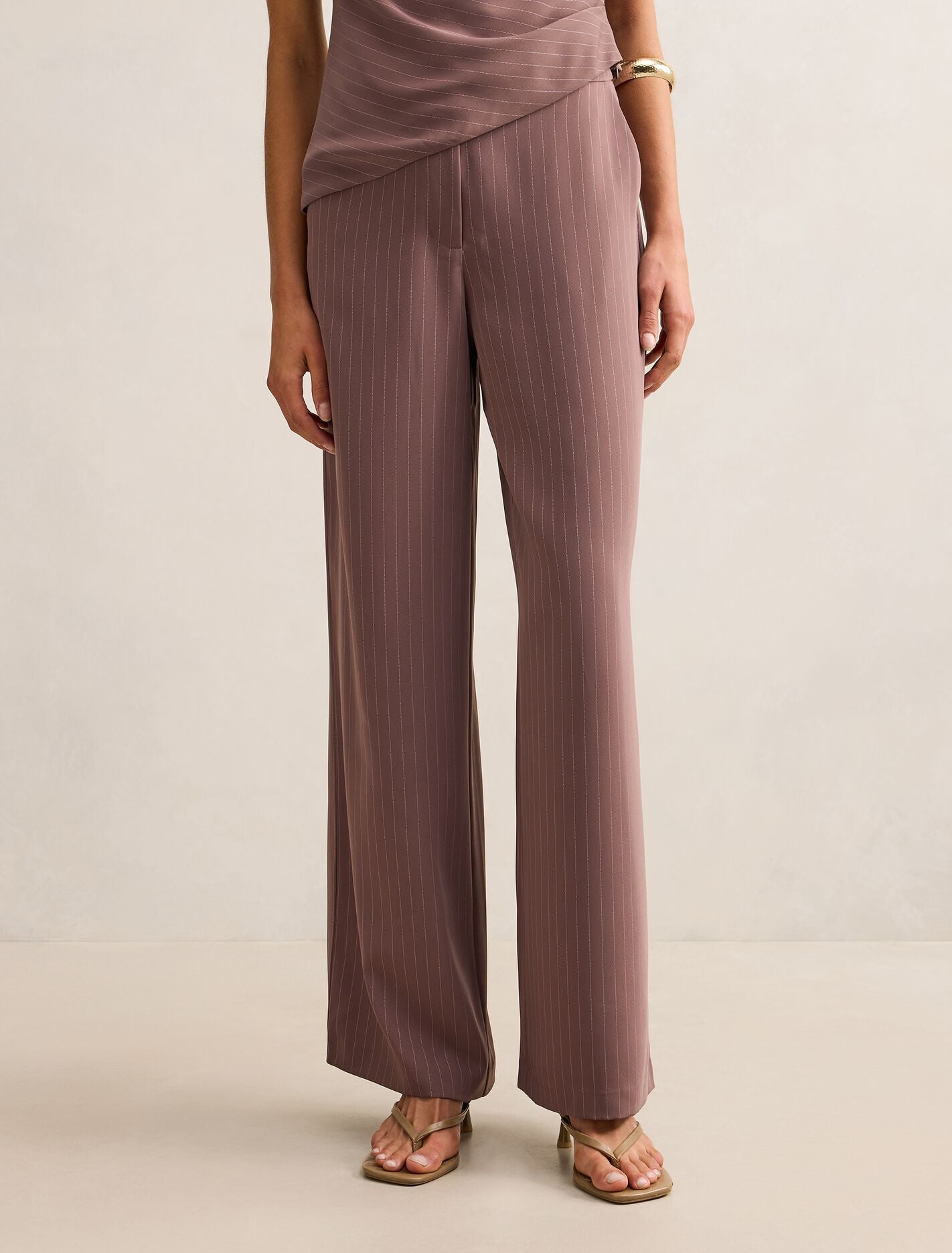 Willow Wide Leg Pants Mocha Pinstripe Set Forever New