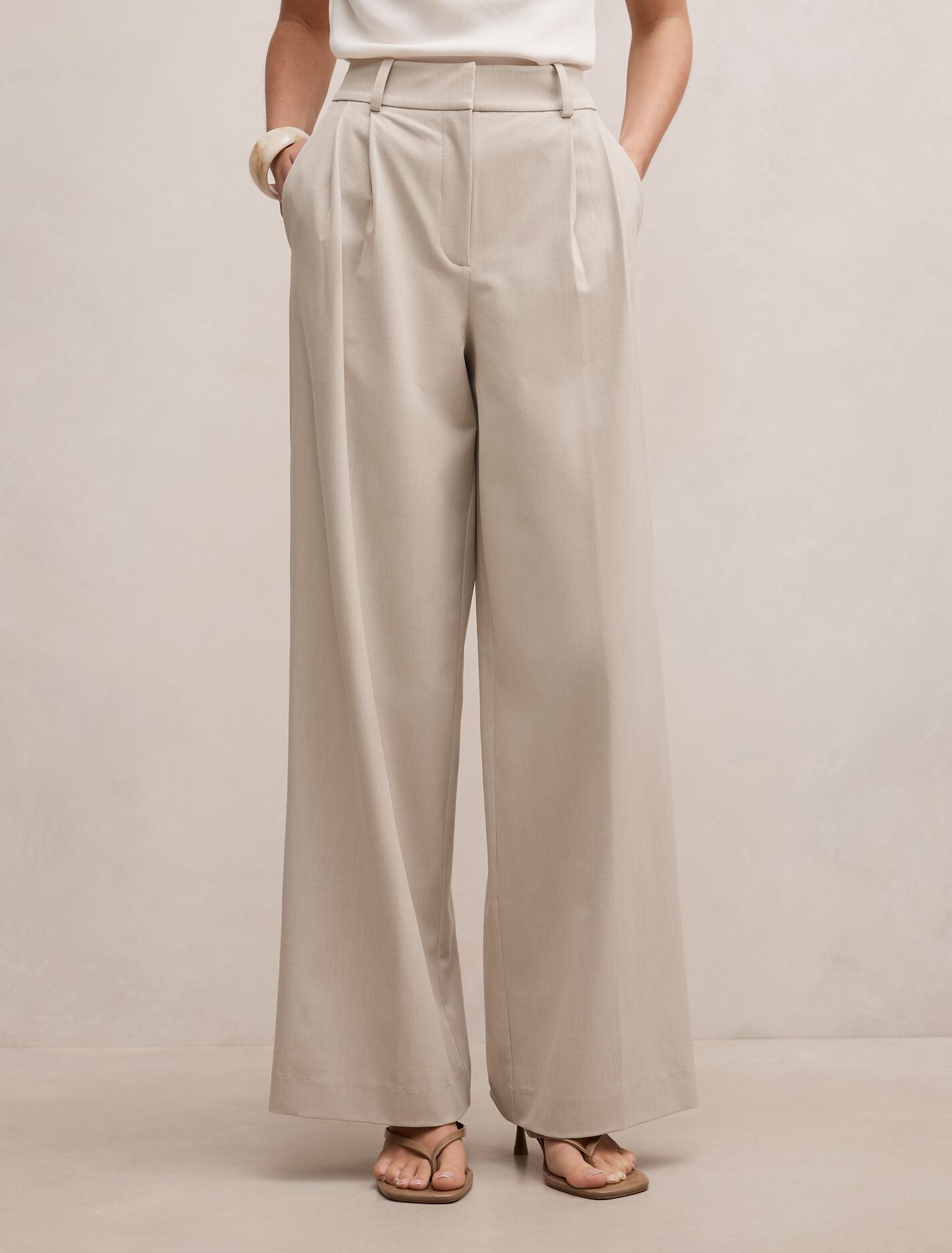 Etta Pleated Wide Leg Pants Beige Marle Forever New