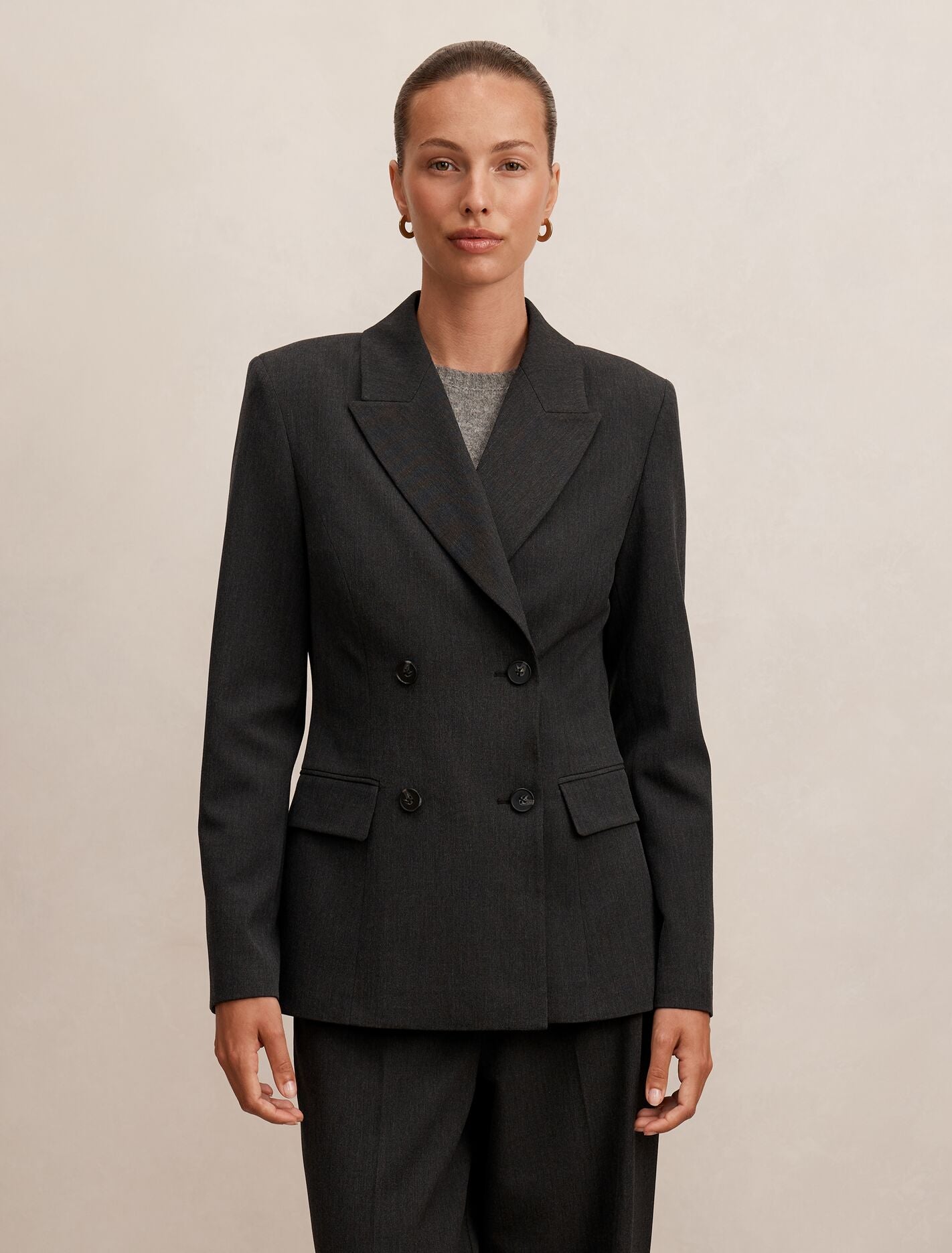 Samantha Waisted Suit Blazer Charcoal Suit Forever New