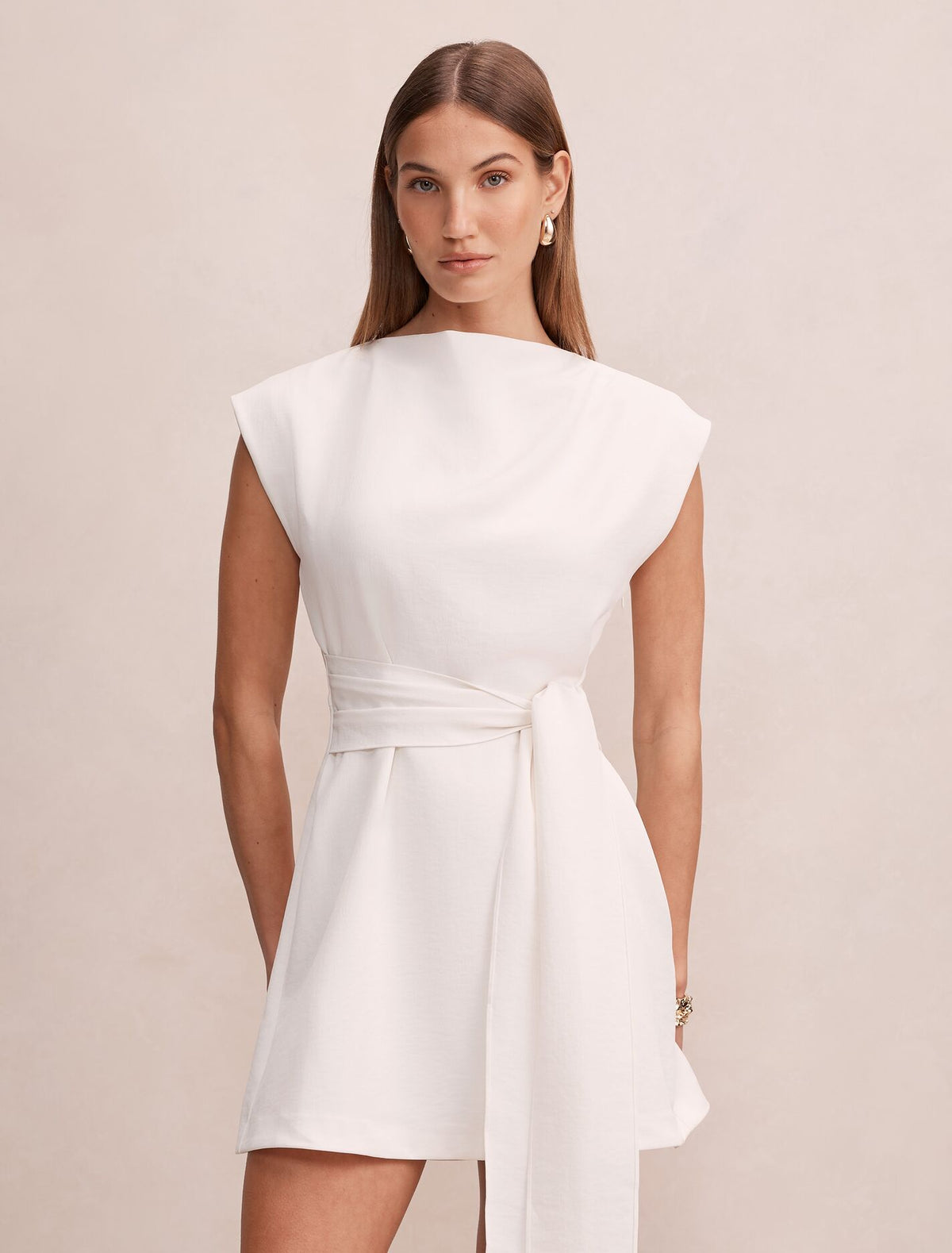 Peony Tie Front Mini Dress Lily White Forever New