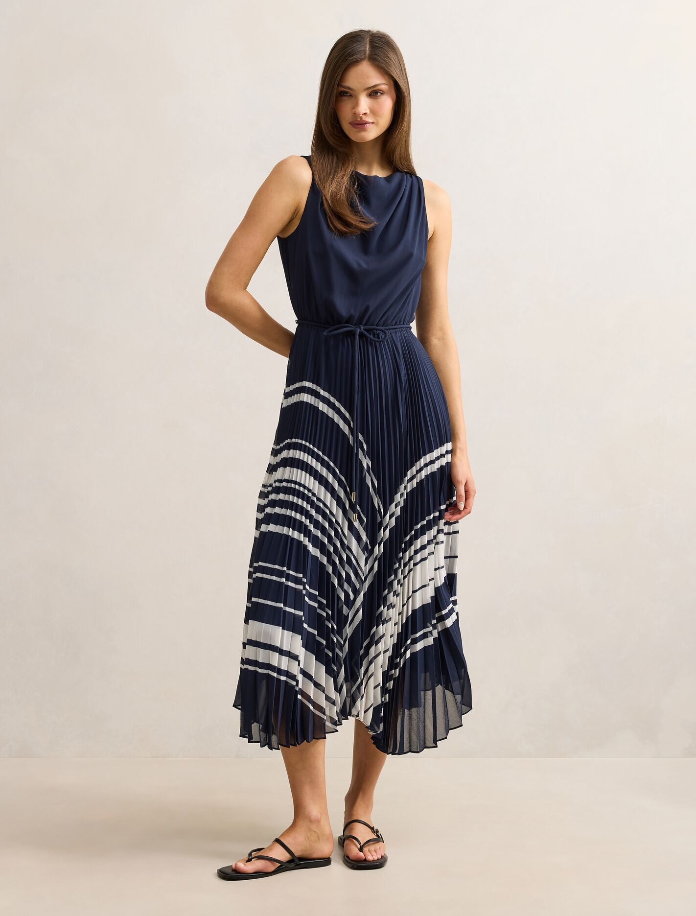 Addie Pleated Skirt Midi Dress Marnie Stripe Forever New
