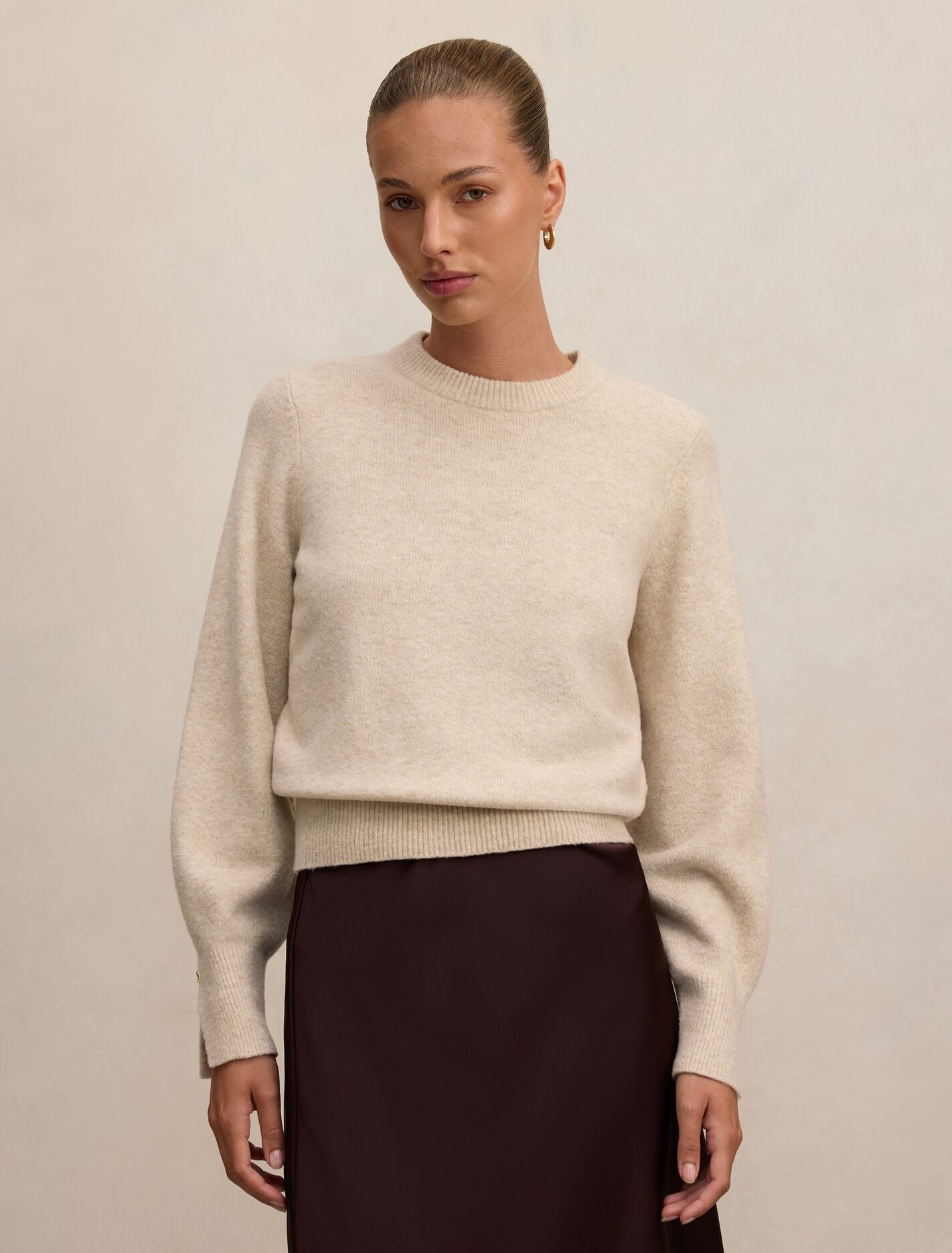 Ellie Cuff Detail Sweater Soft Oatmeal B Forever New