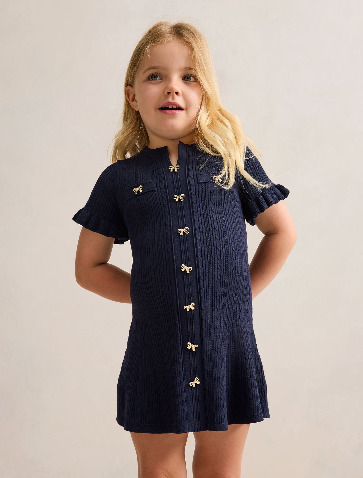 Violet Stitch Interest Girls Mini Dress Navy Forever New