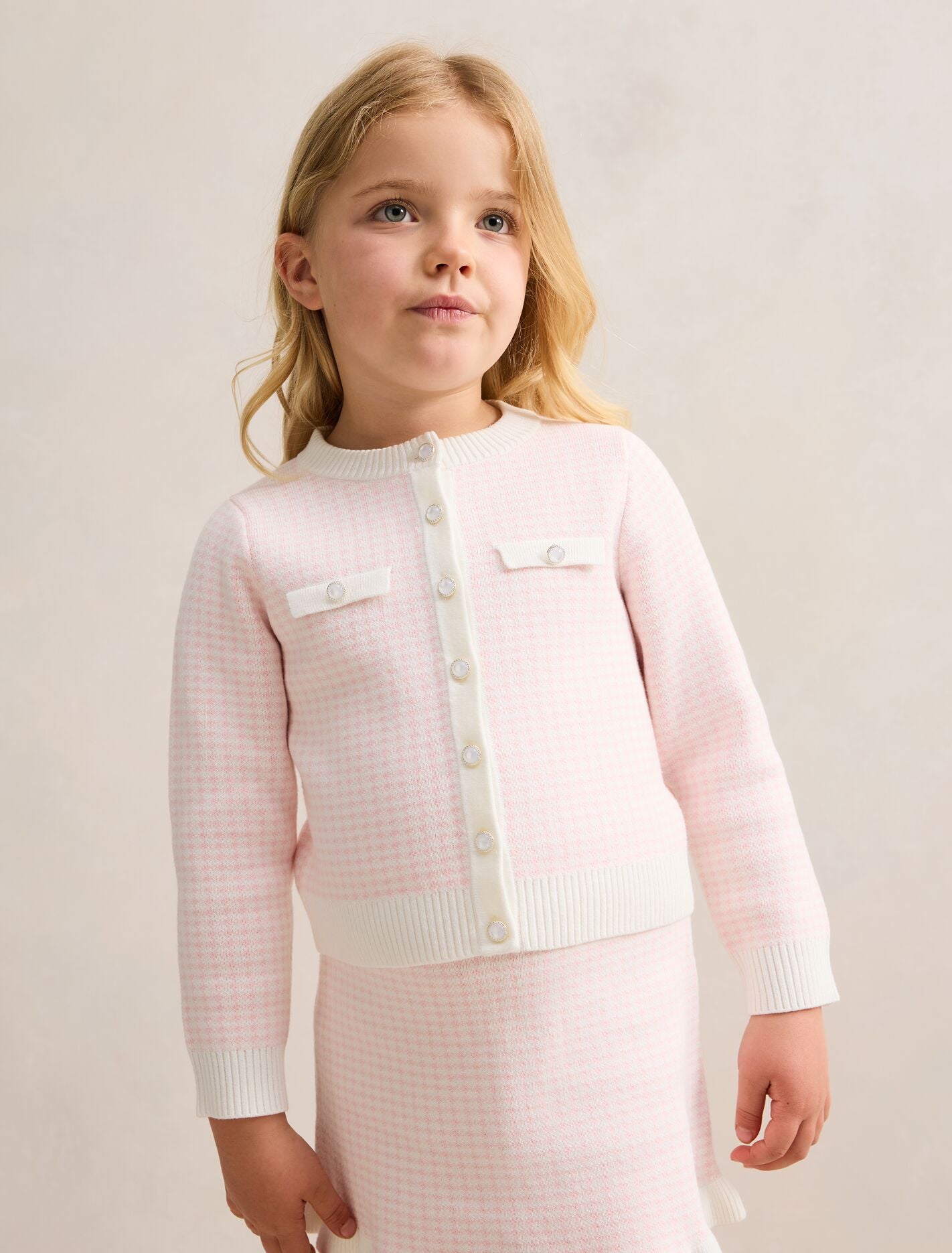 Blair Girls Houndstooth Cardigan Pink Forever New