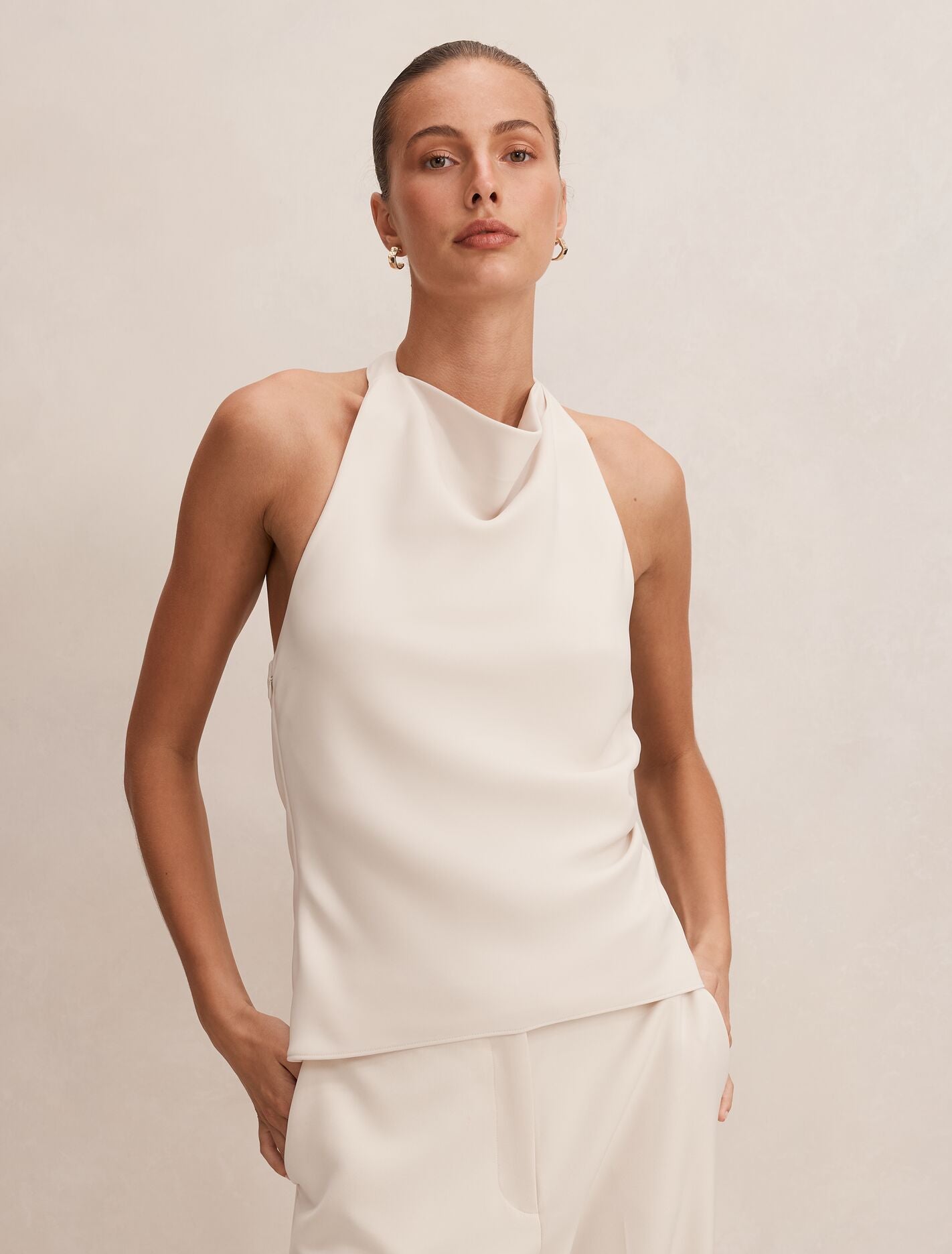 Evelyn Halter Backless Top Oat Milk Forever New