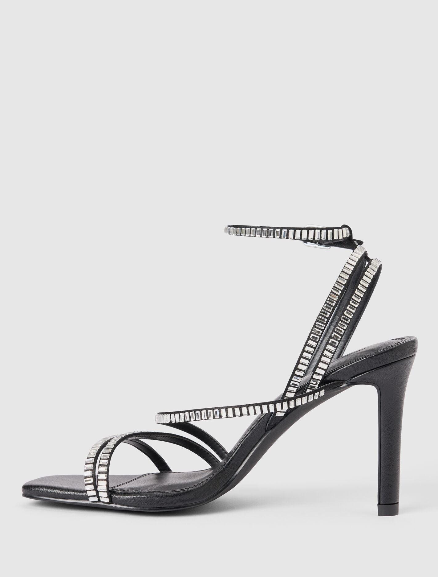 Crystal Jewelled Asymmetrical Strap Pm Sandal Heel Forever New