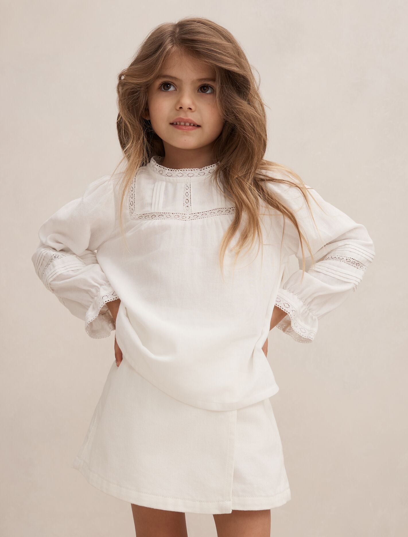 Eloisa Girls Lace Trim Blouse Porcelain Forever New