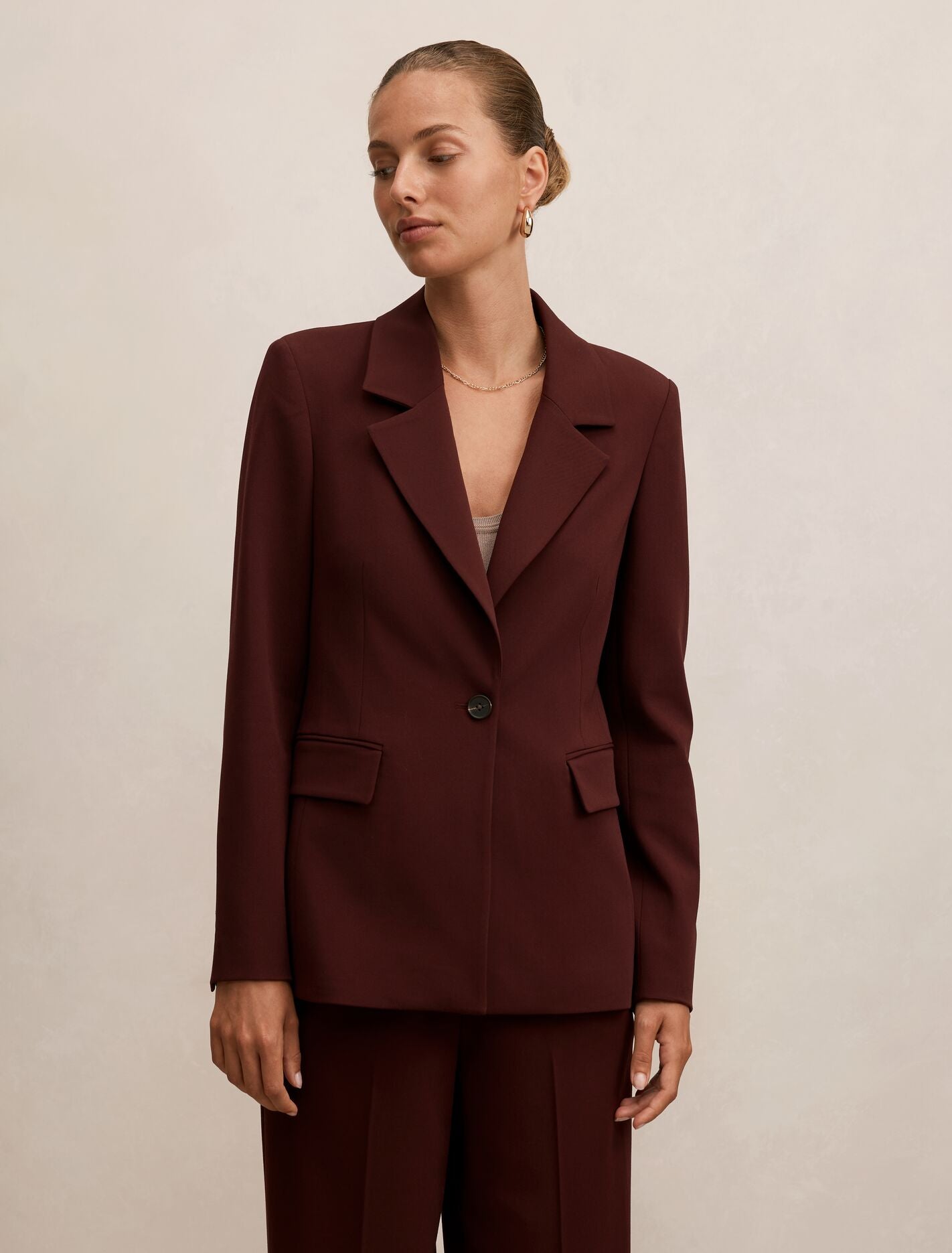 Pia Single Breasted Blazer Aubergine Suit Forever New