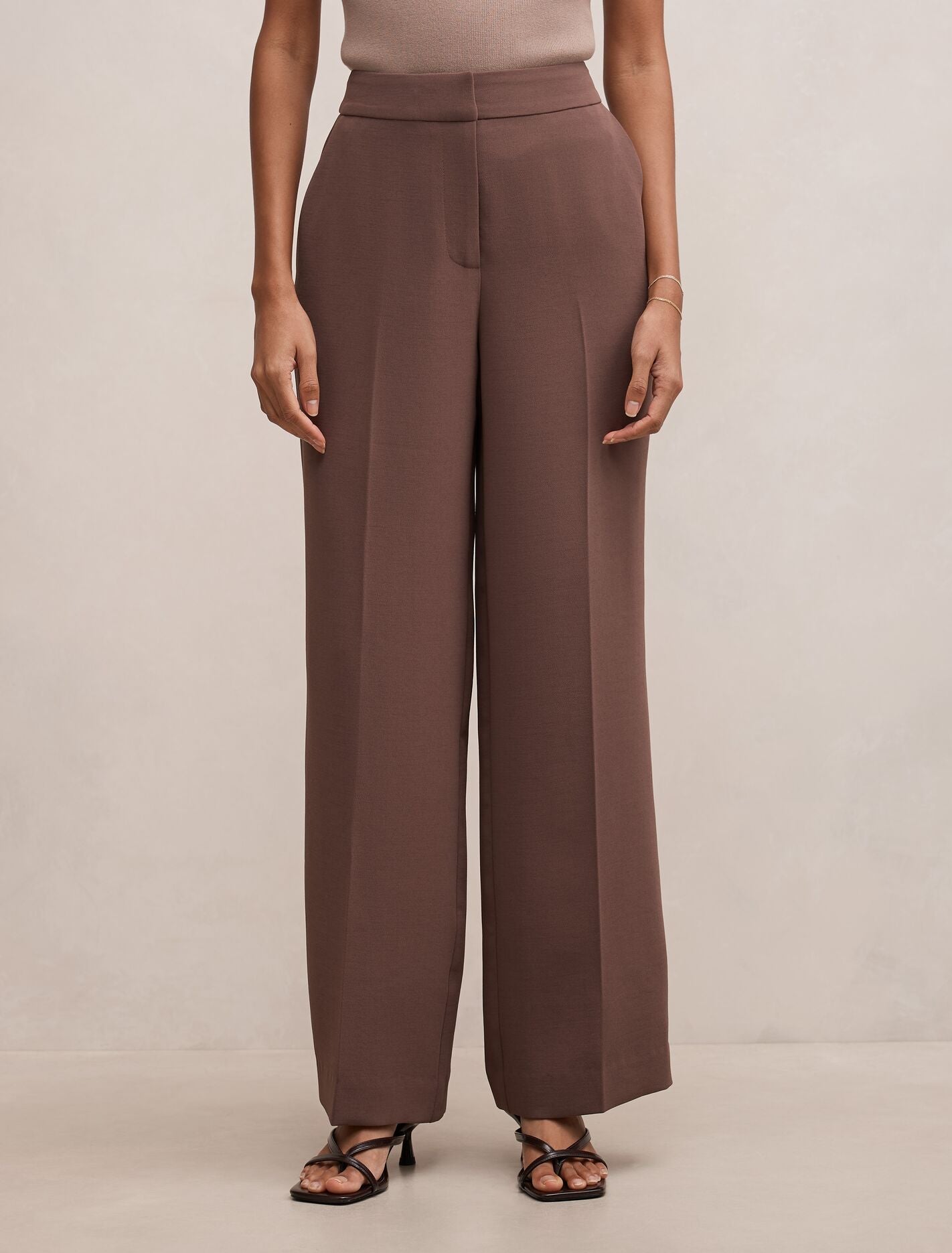 Dani Petite Tailored Straight Leg Pants Chocolate Martini Set Forever New