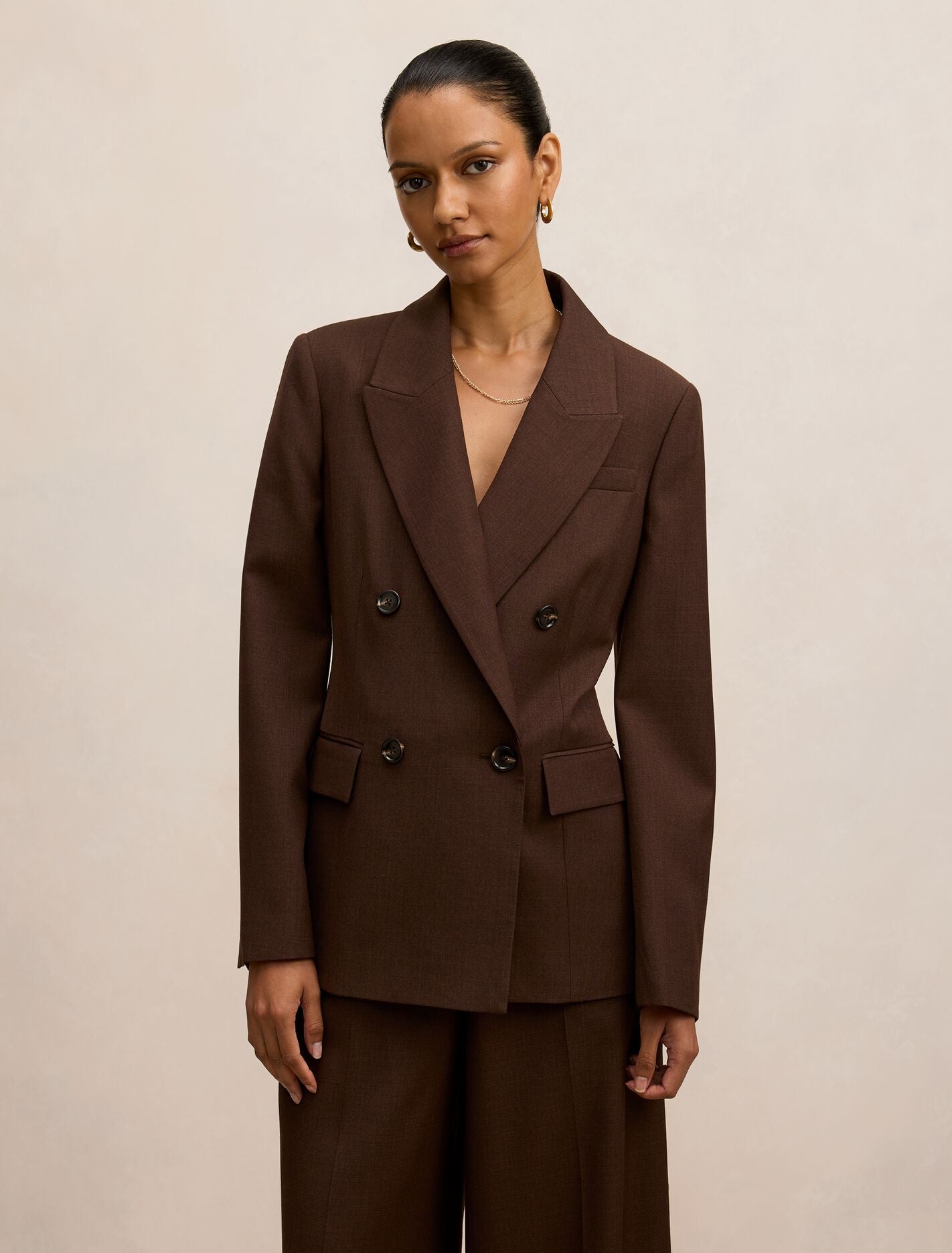 Harper Petite Double Breasted Blazer Chocolate Mousse Suit Forever New