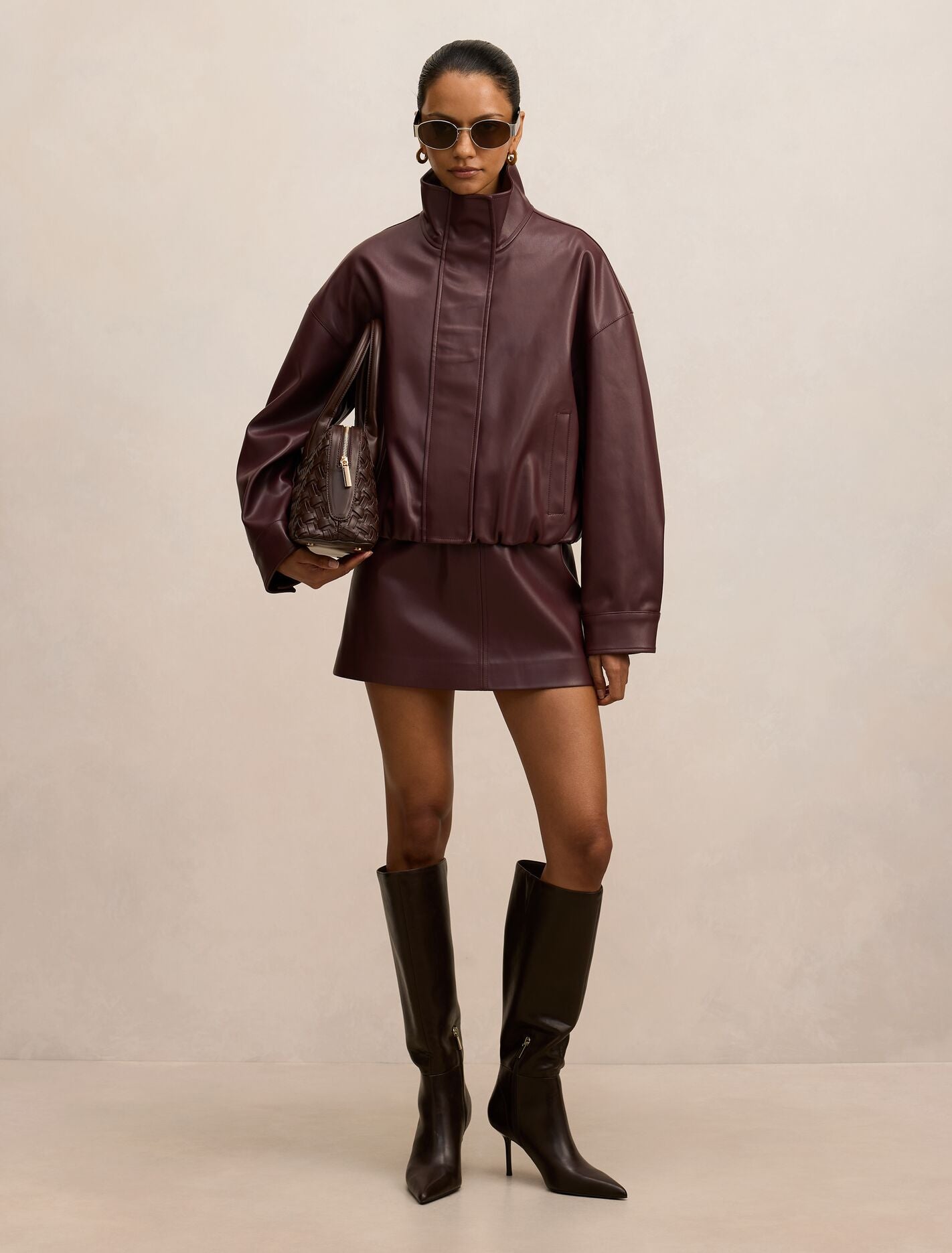 Jacquie Petite Pu Funnel Neck Coat Forever New