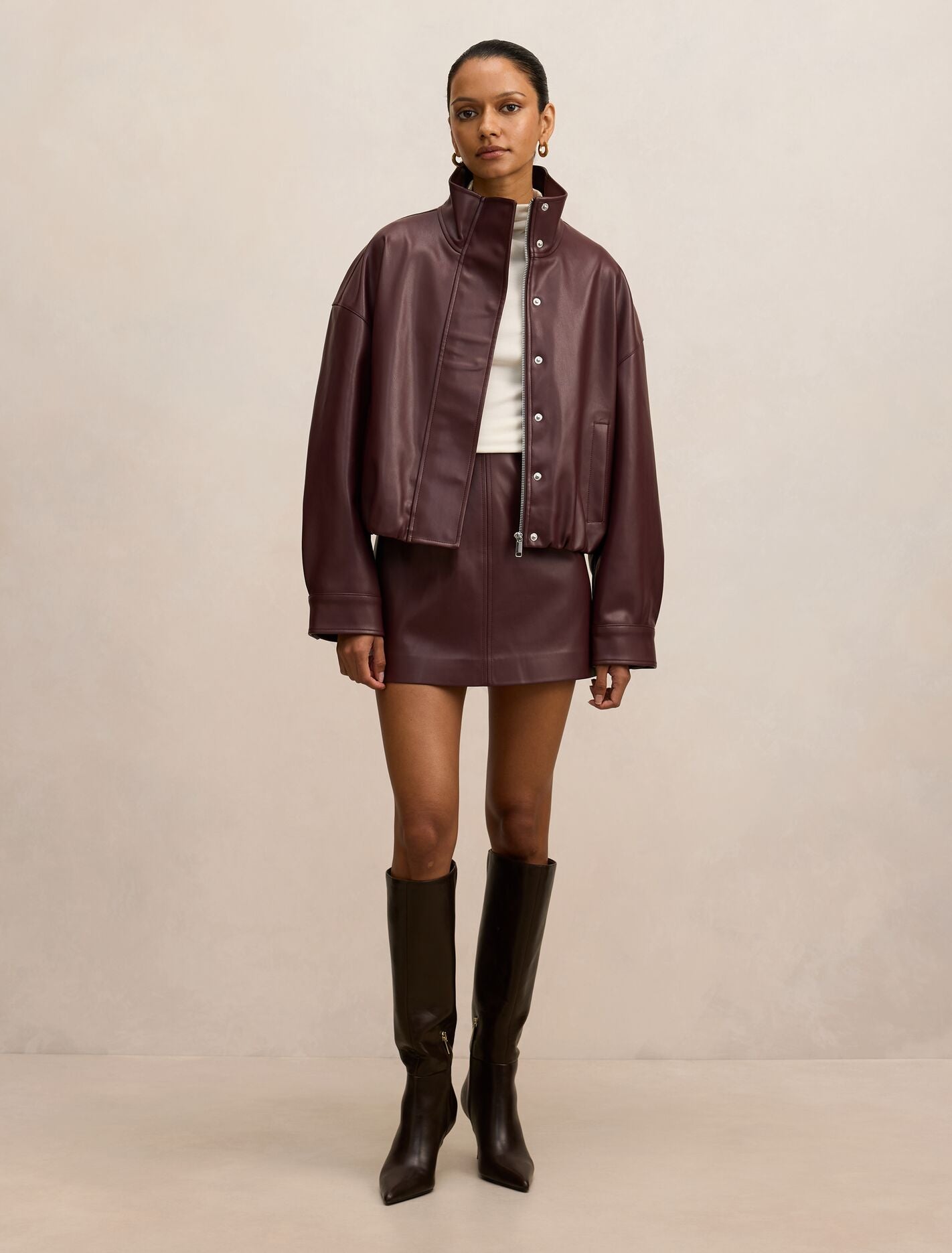 Jacquie Petite Pu Funnel Neck Coat Forever New