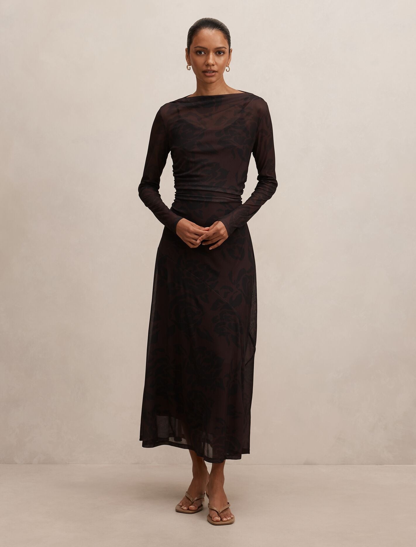 Georgia Petite Long Sleeve Mesh Midi Dress Hilmark Floral Forever New