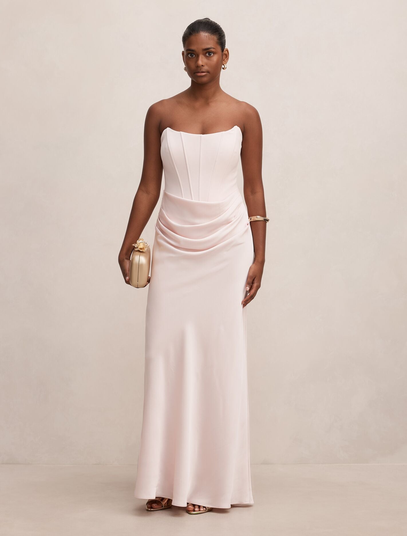 Isra Petite Drape Strapless Maxi Dress Barely Pink Forever New