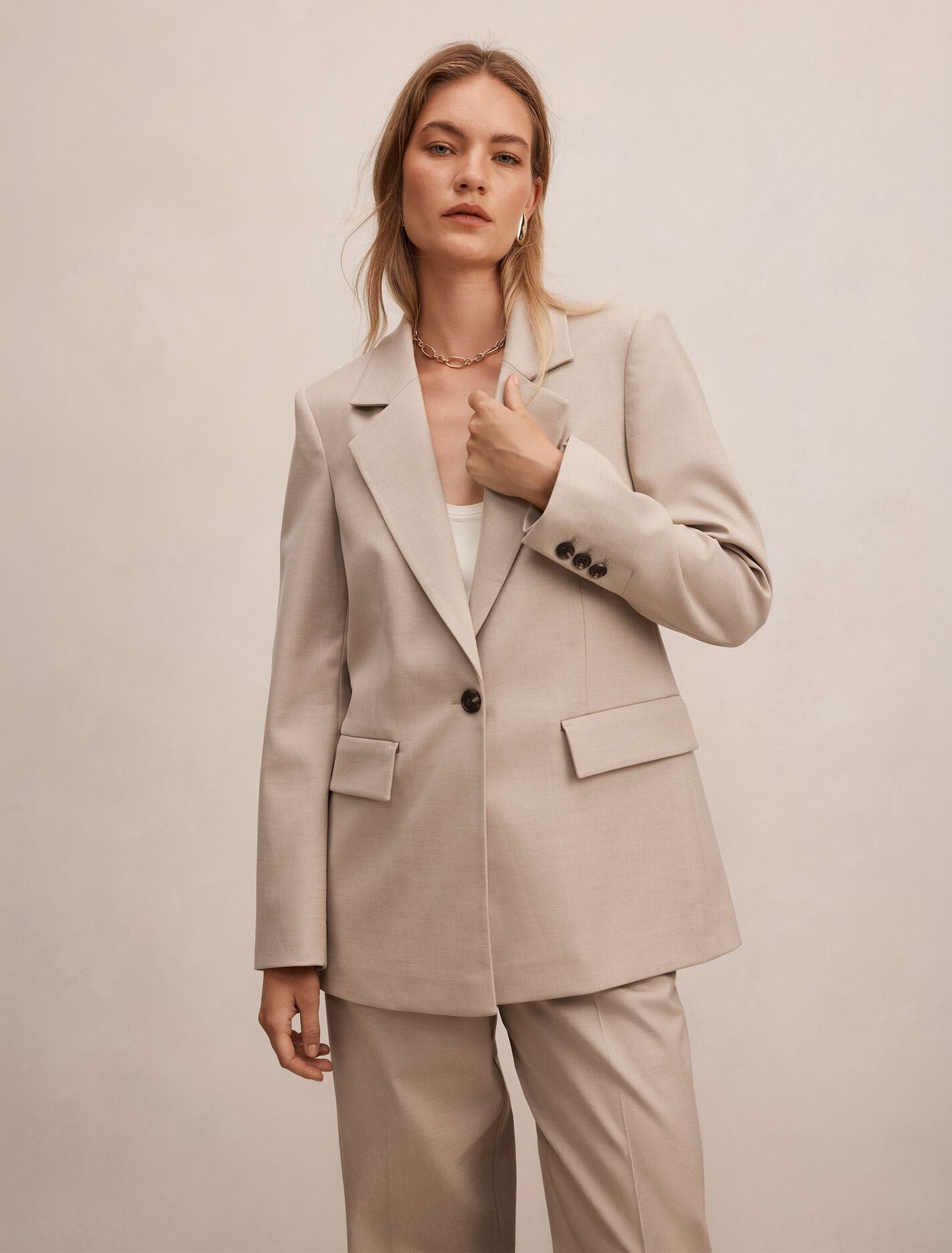 Rachel Relaxed Twill Blazer Neutral Suit Forever New