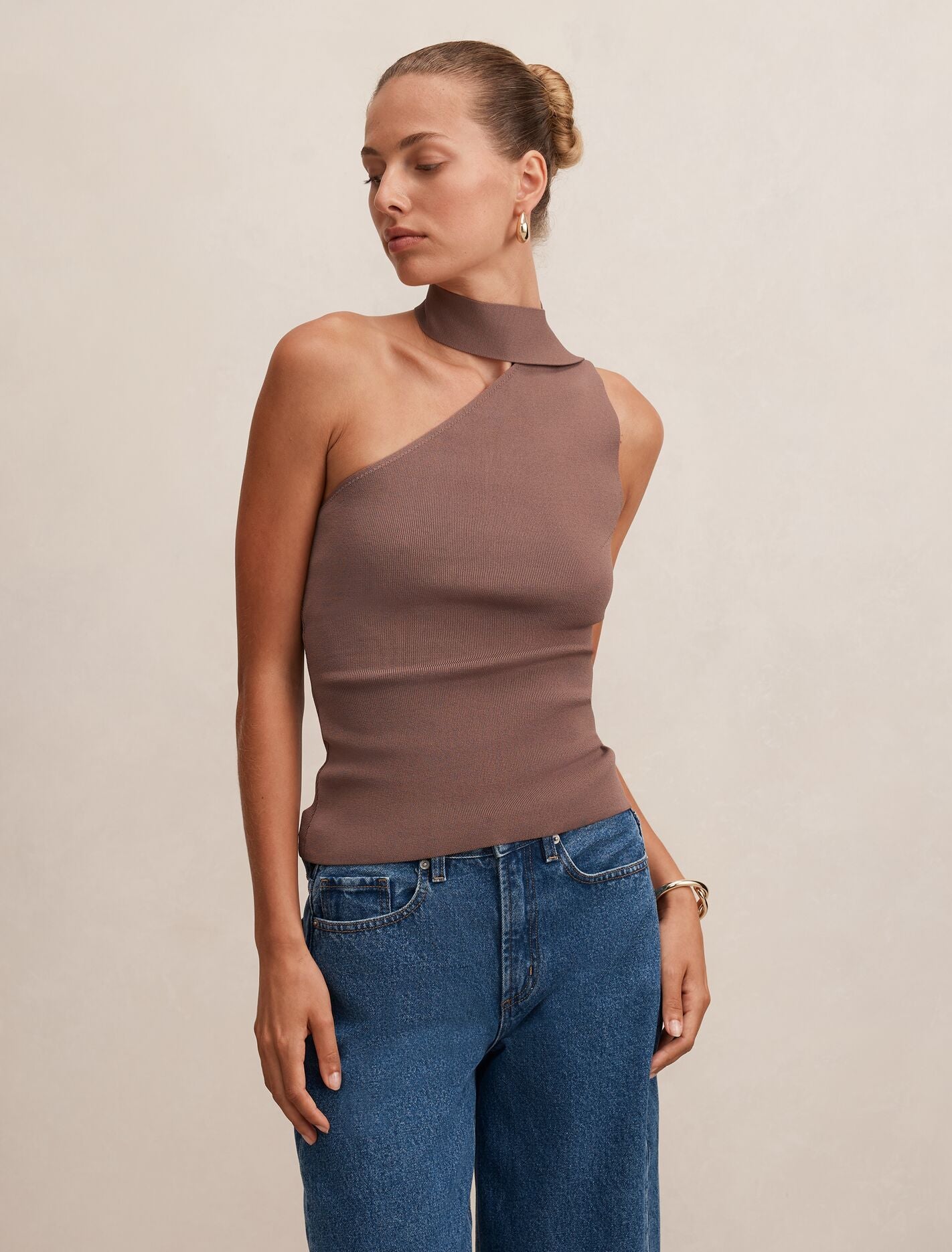 Isla Scarf Knit Top Taupe Forever New