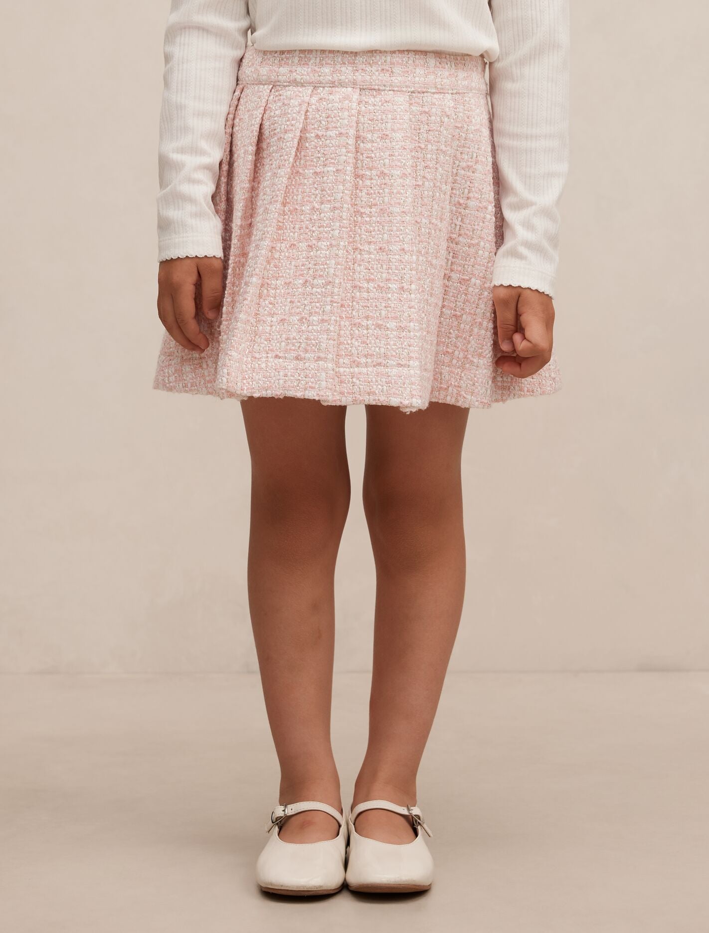 Audrey Girls Pleated Tweed Skirt Pink Gold Set Forever New