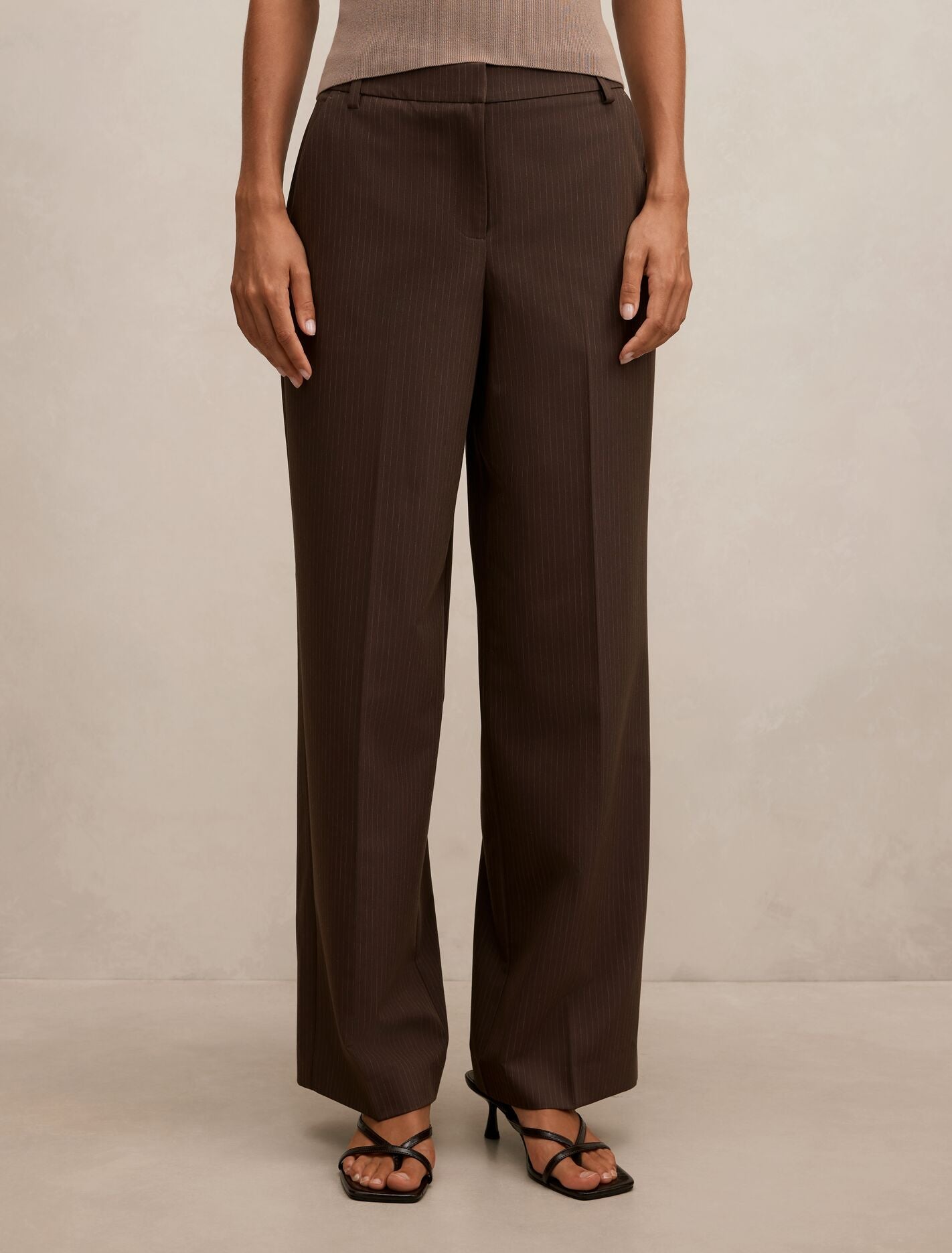 Bree Pinstripe Mid Rise Pants Choc Pinstripe Suit Forever New