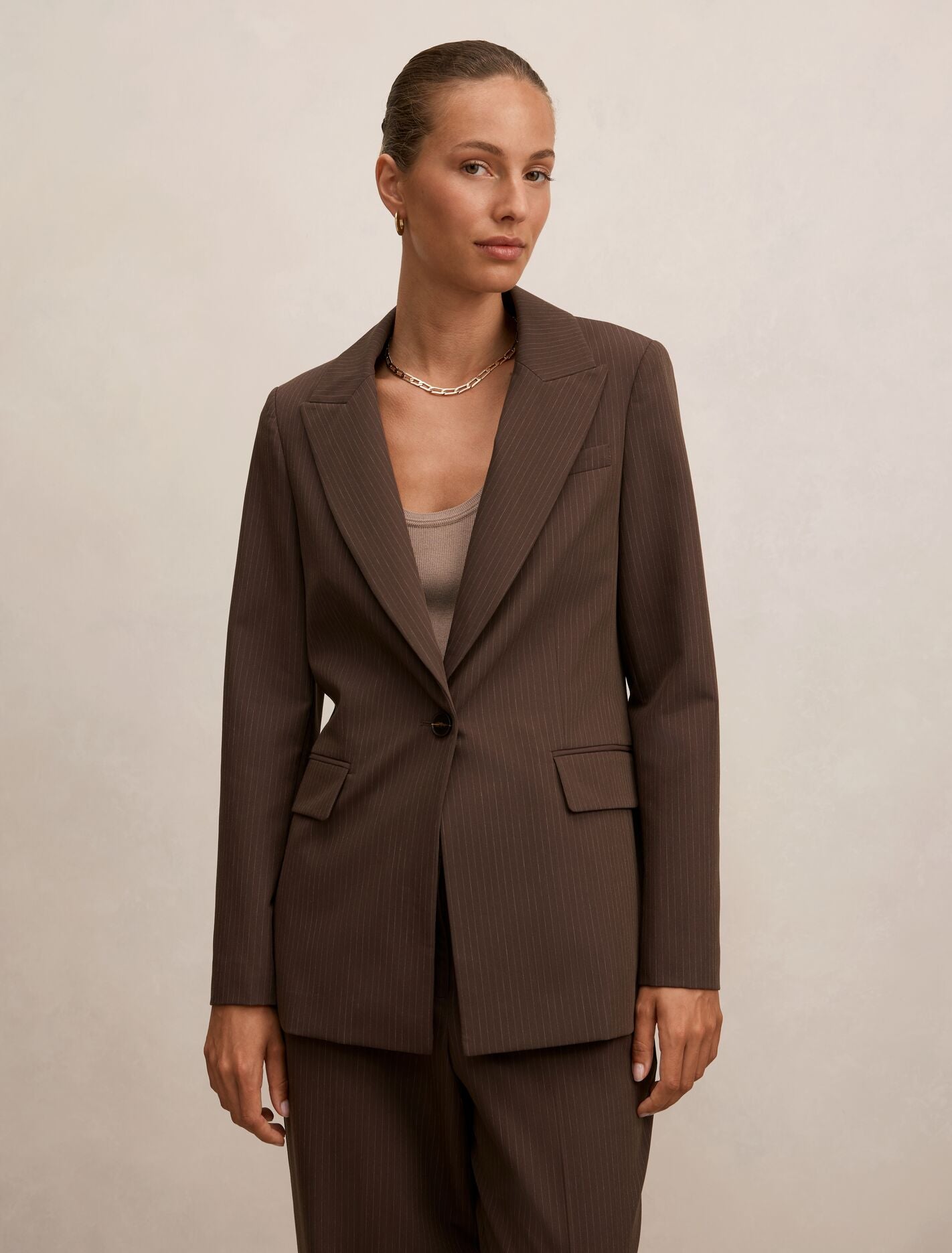 Bree Pinstripe Single Breasted Blazer Chocolate Pinstripe Suit Forever New