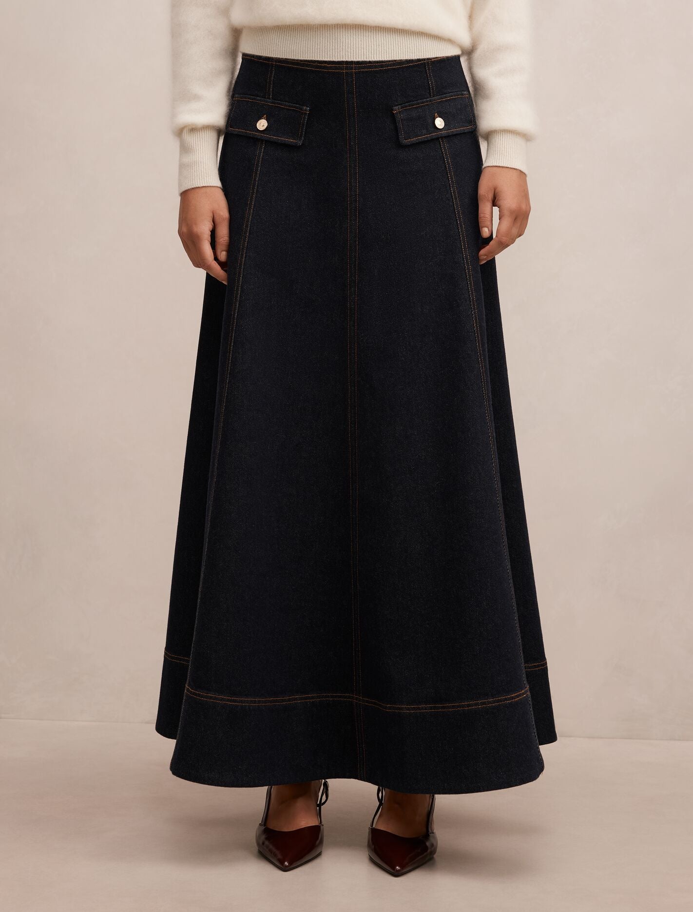 Kelly Denim Maxi Skirt Dark Wash Forever New
