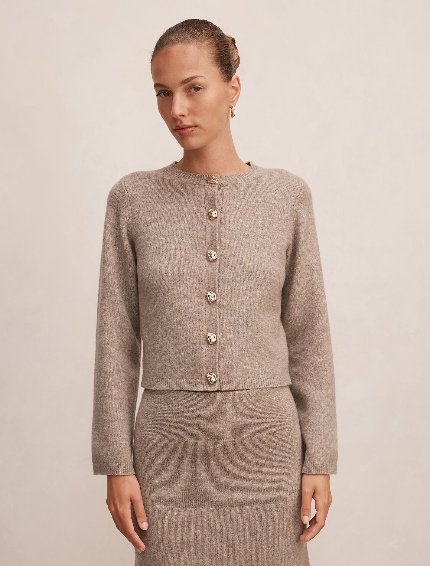 Lottie Button Detail Cardigan Marled Caramel Co-Ord Forever New