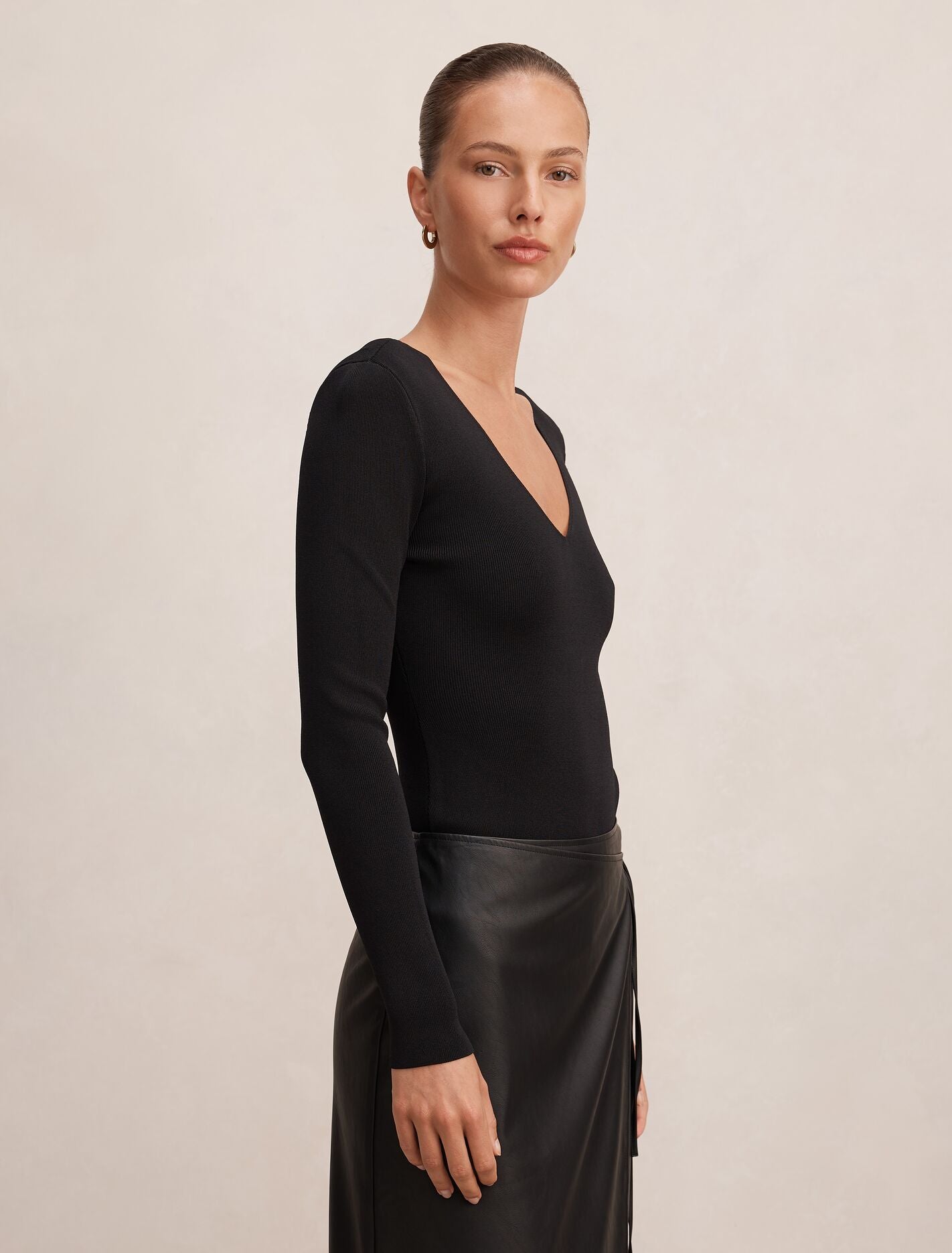Emi Knitted Plunge Neck Bodysuit Forever New