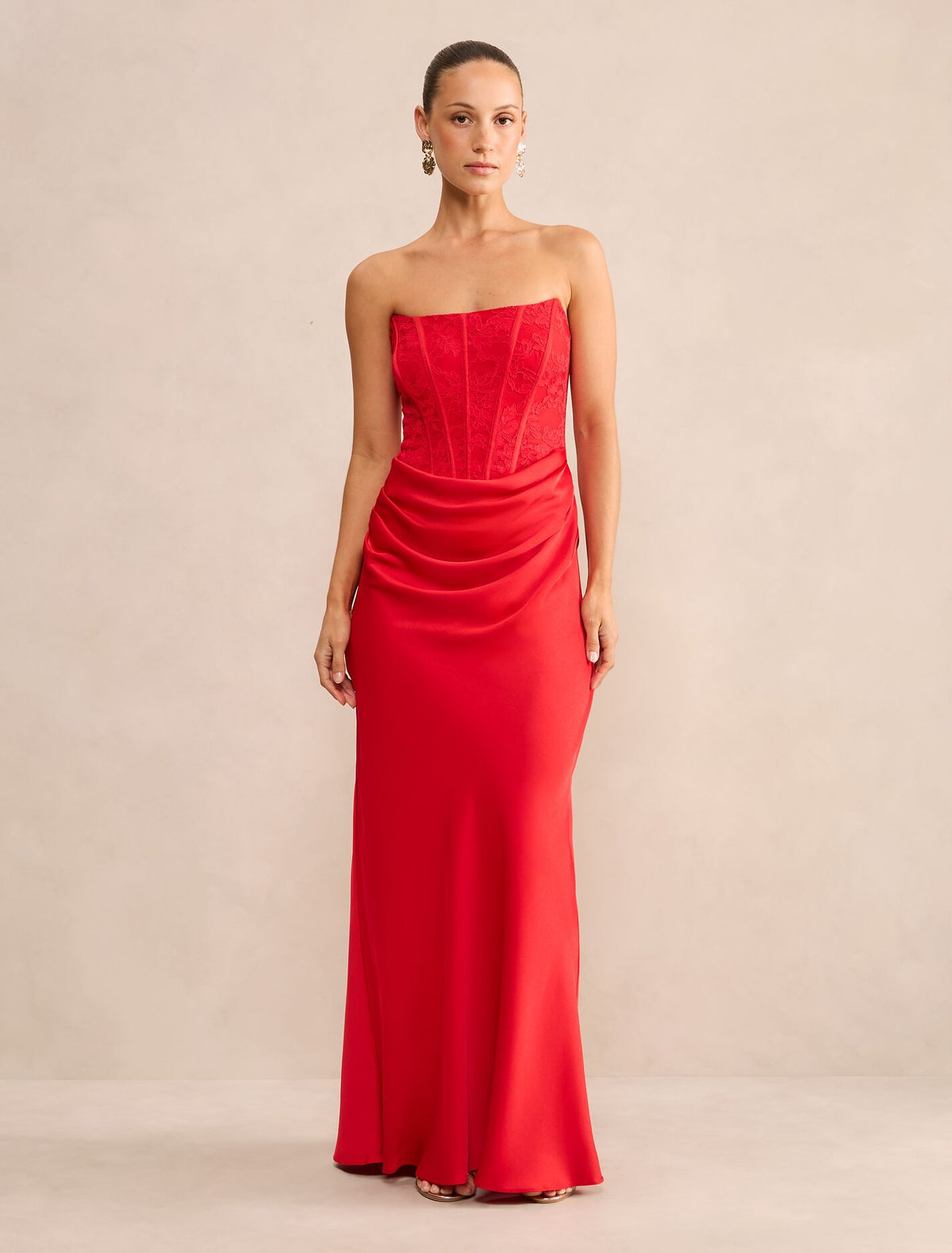 Ivy Petite Lace Corset Maxi Dress Red Forever New