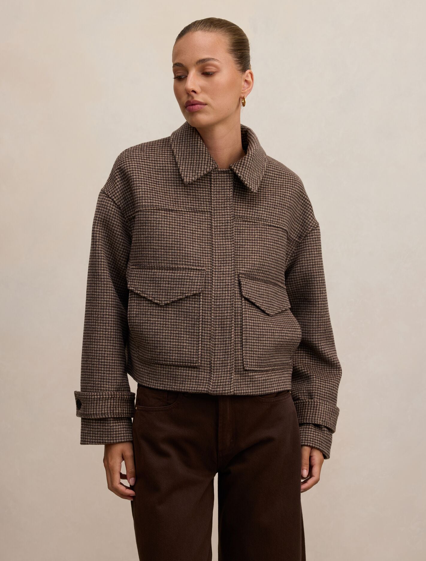 Kaylee Check Cropped Jacket Micro Check Forever New