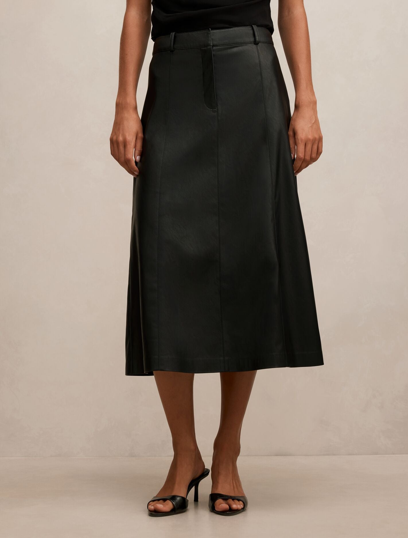 Isla Vegan Leather Midi Skirt Black Forever New