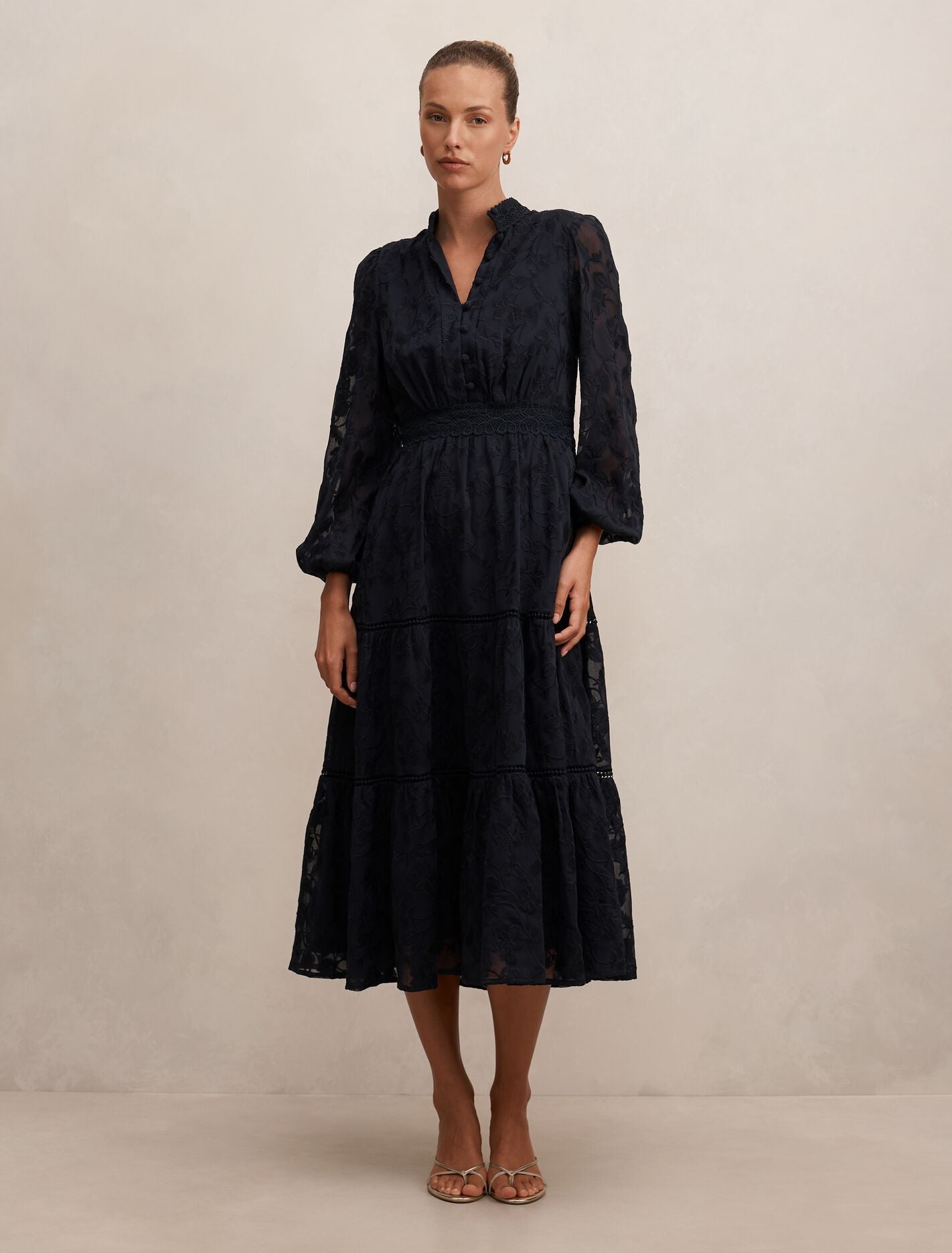 Nala Embroidered Midi Dress Navy Forever New