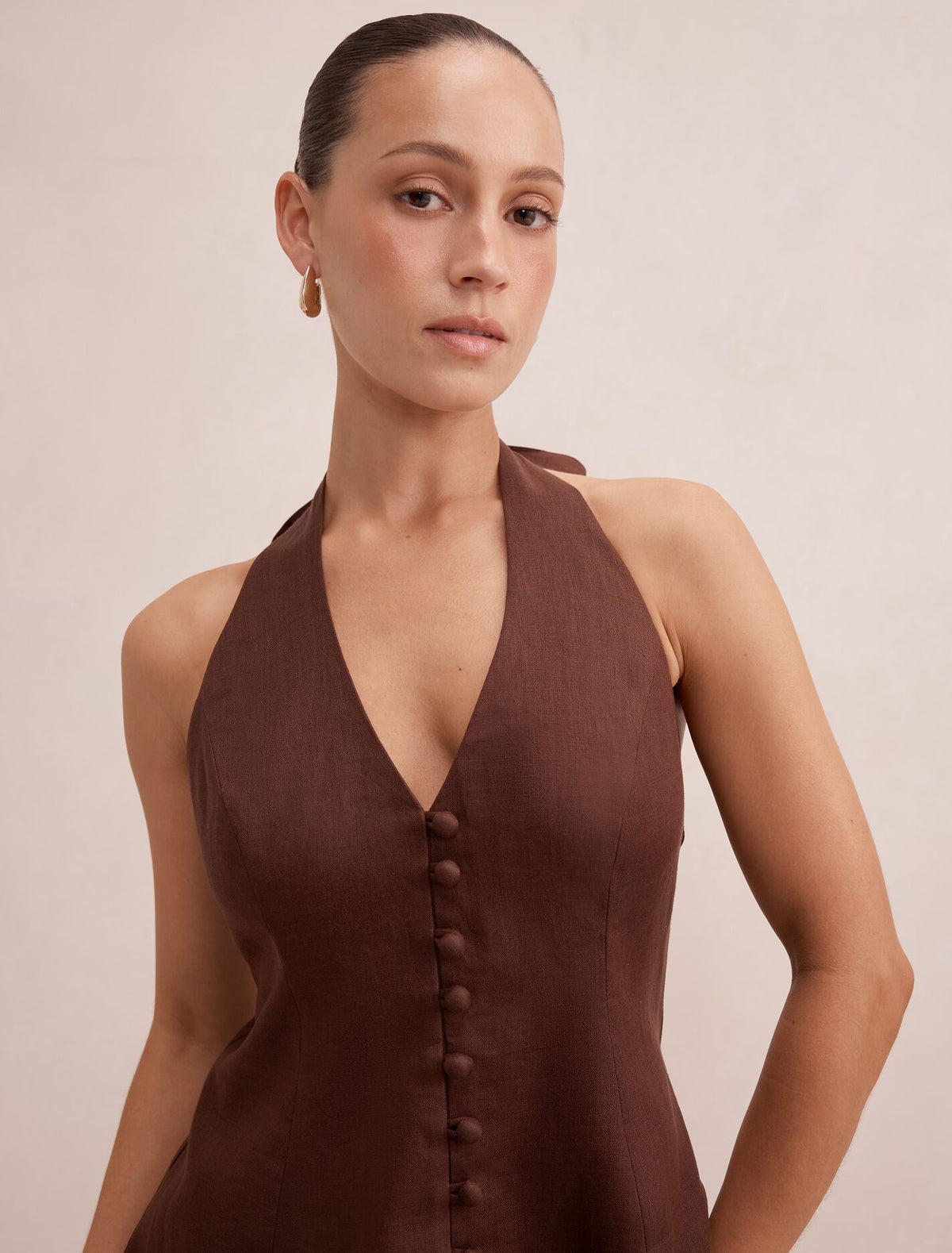 Ina Petite Halter Linen Mini Dress
