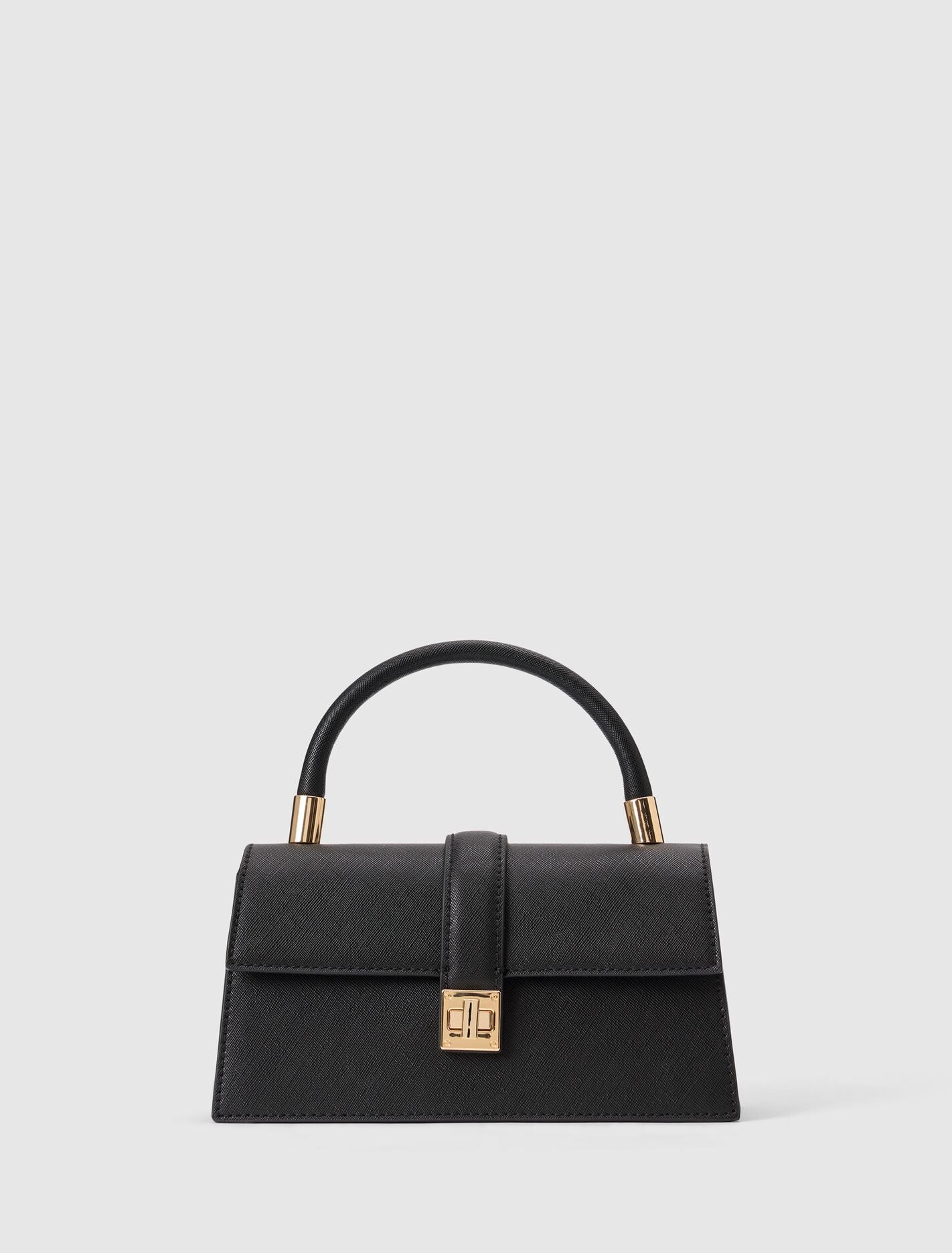 Vanessa Lock Detail Top Handle Bag 0 Black Saffiano Forever New