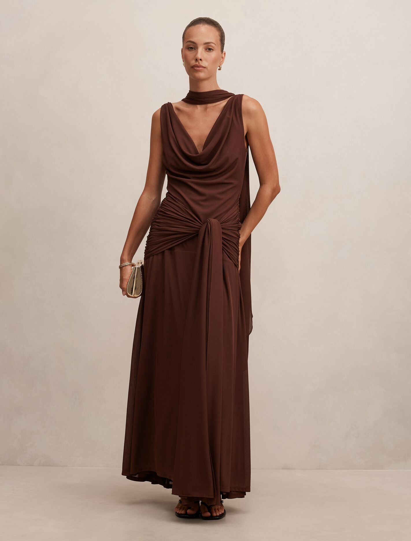 Vivianne Scarf Tie Maxi Dress Dark Mahogany Forever New