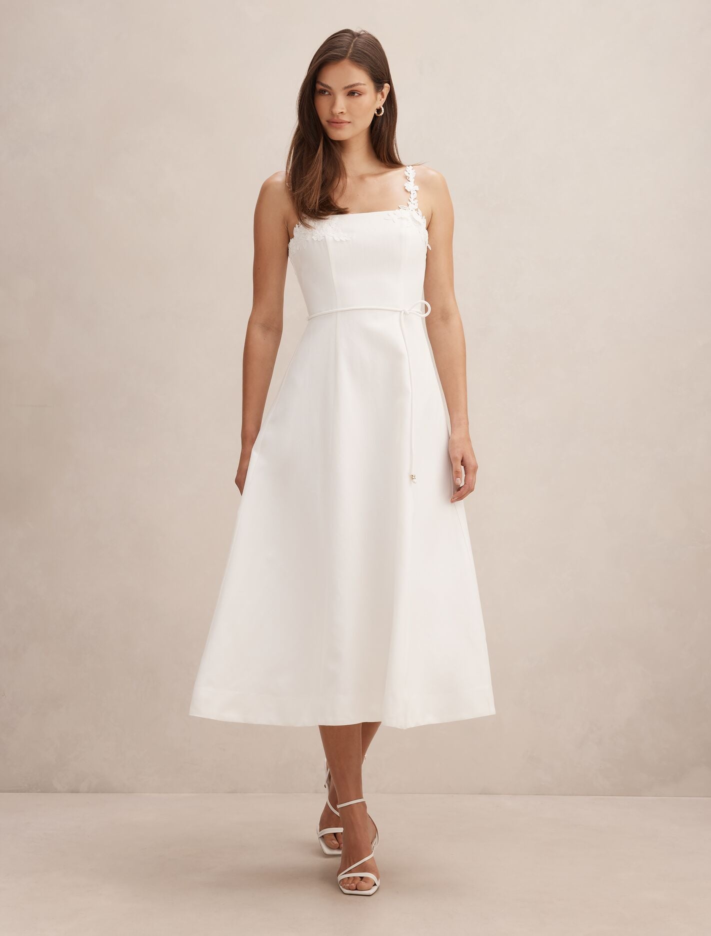 Rosie Flower Applique Midi Dress Porcelain Forever New