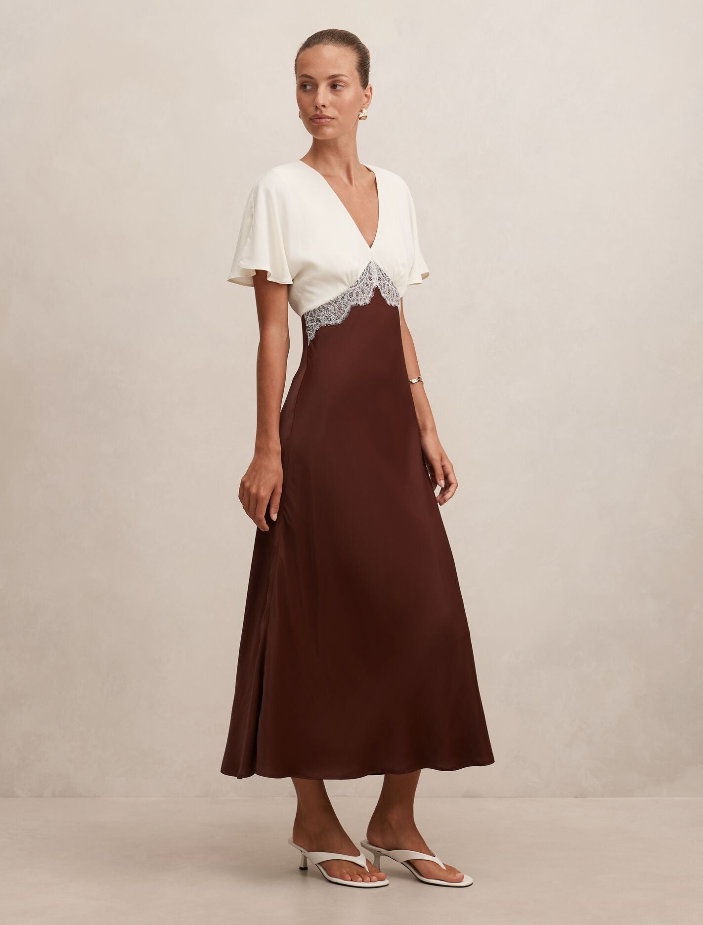 Julia Flutter Sleeve Satin Lace Midi Dress Forever New