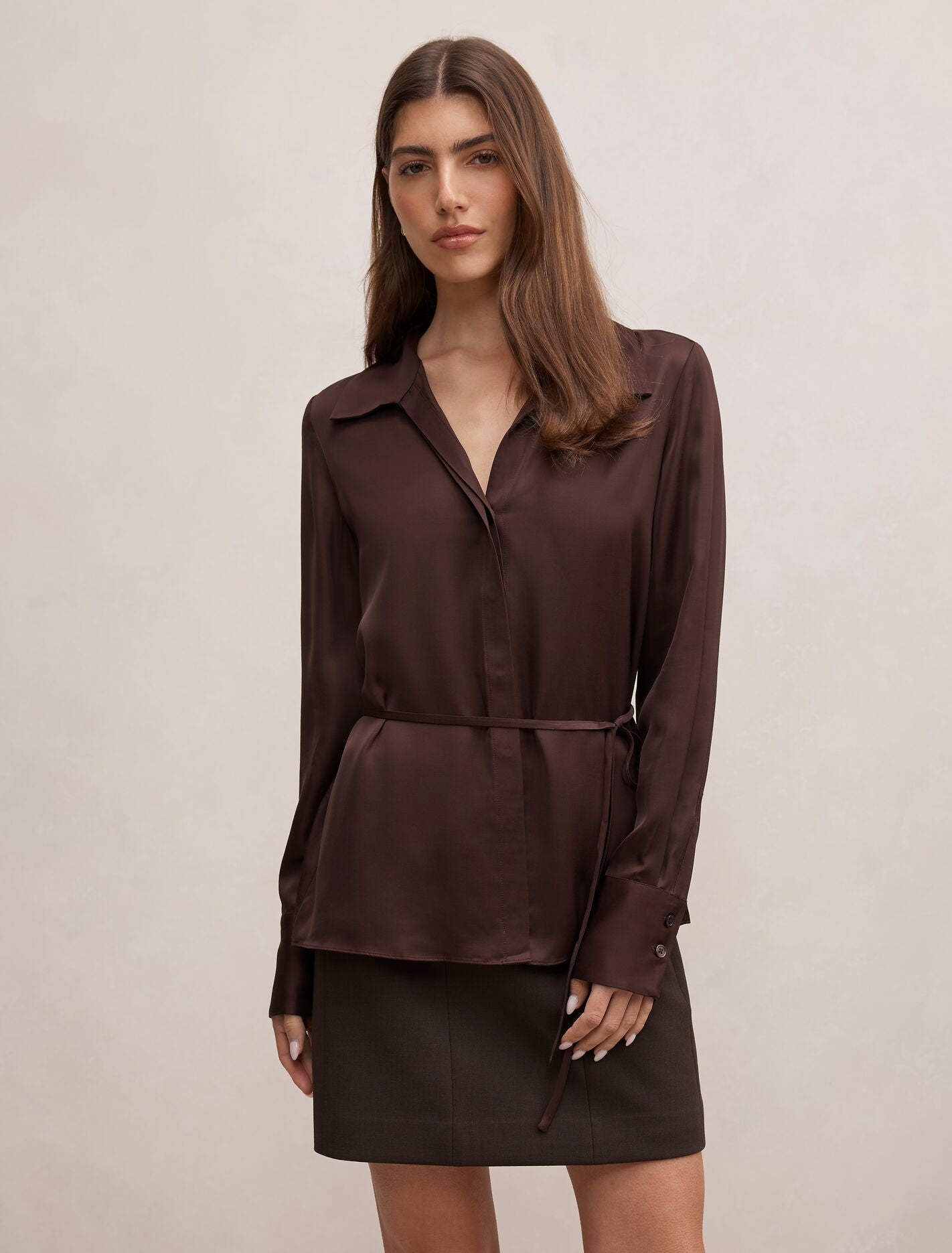 Arlo Waist Tie Shirt Chocolate Forever New