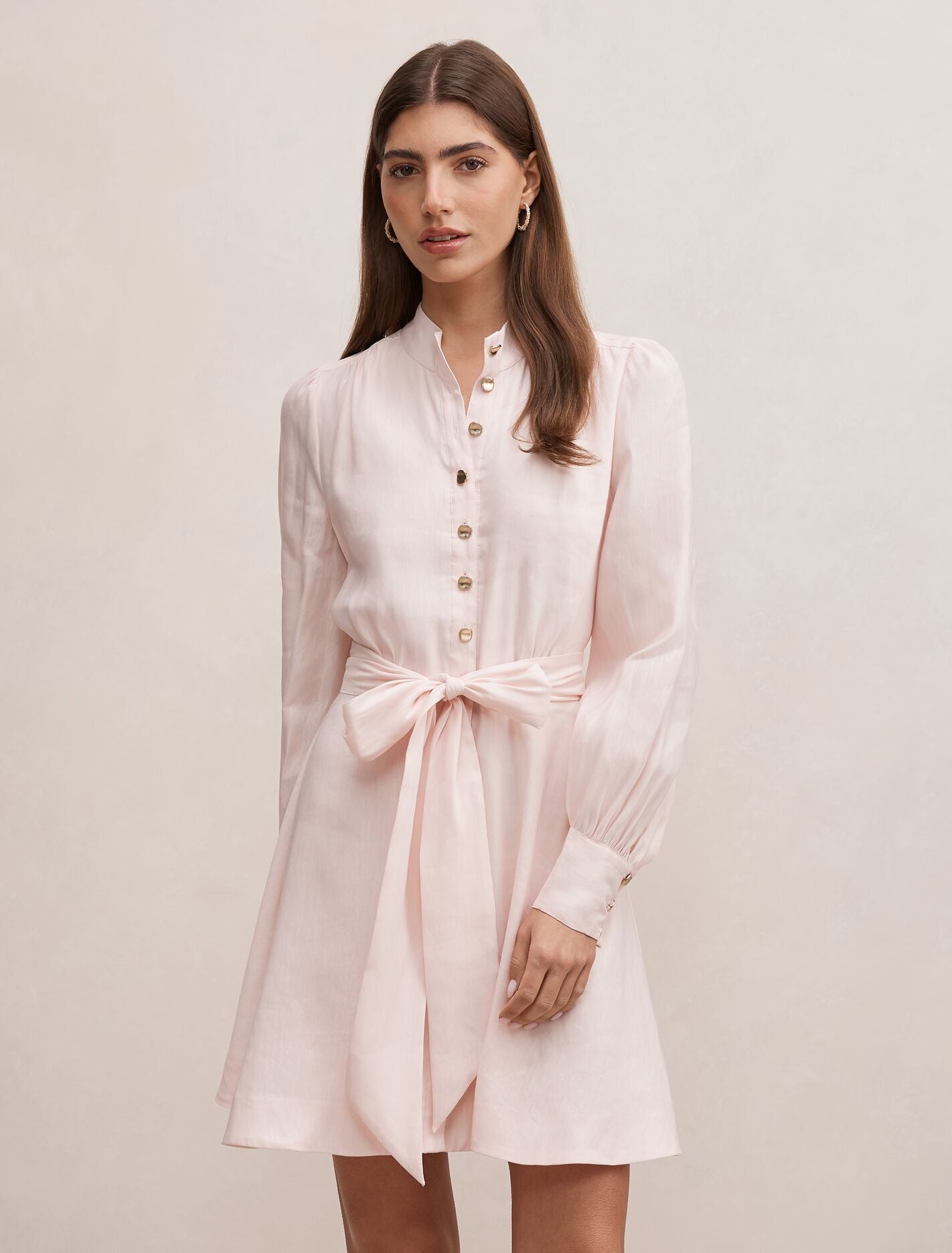 Elari High Neck Button Mini Dress Rosewater Forever New
