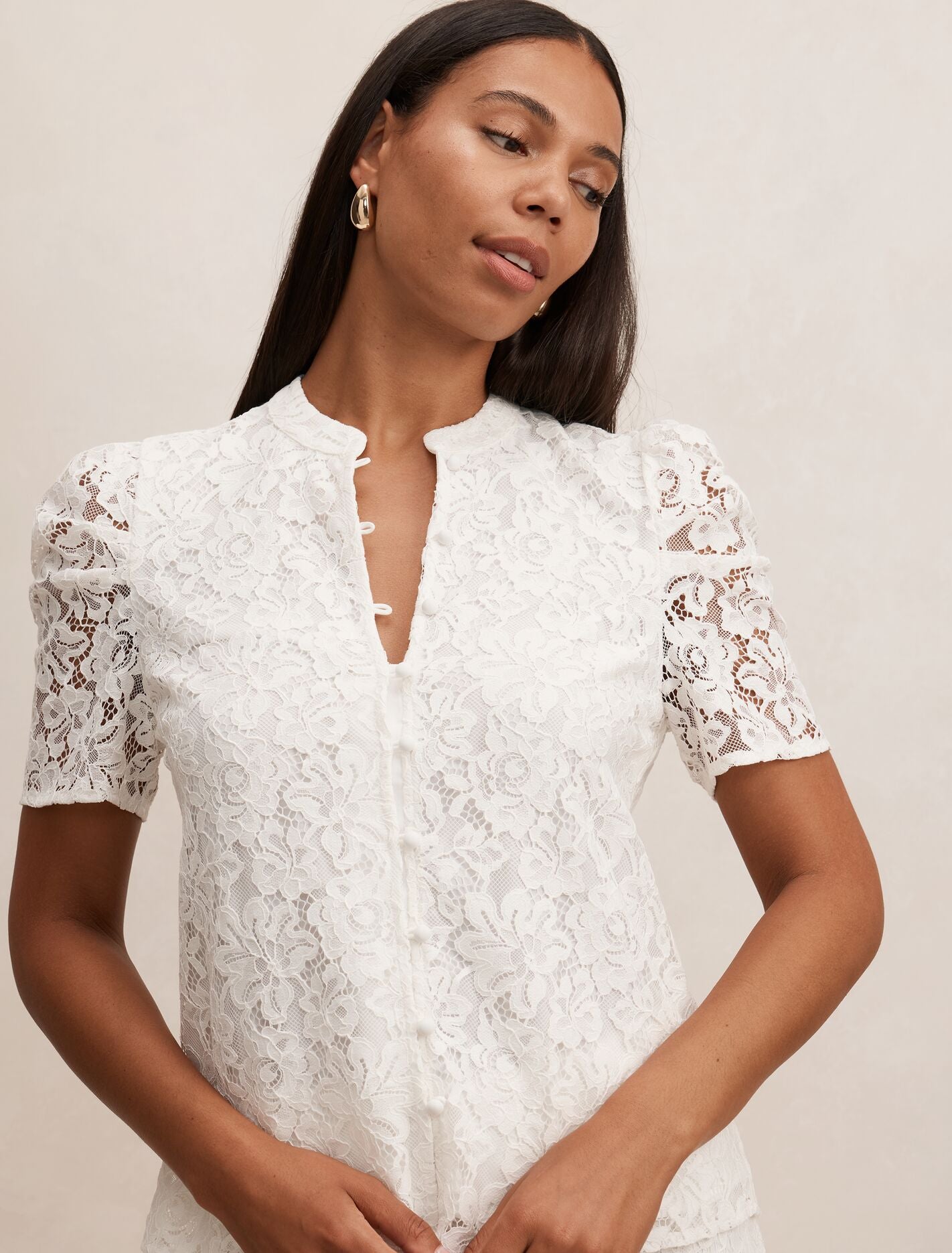Lina Short Sleeve Lace Blouse Forever New