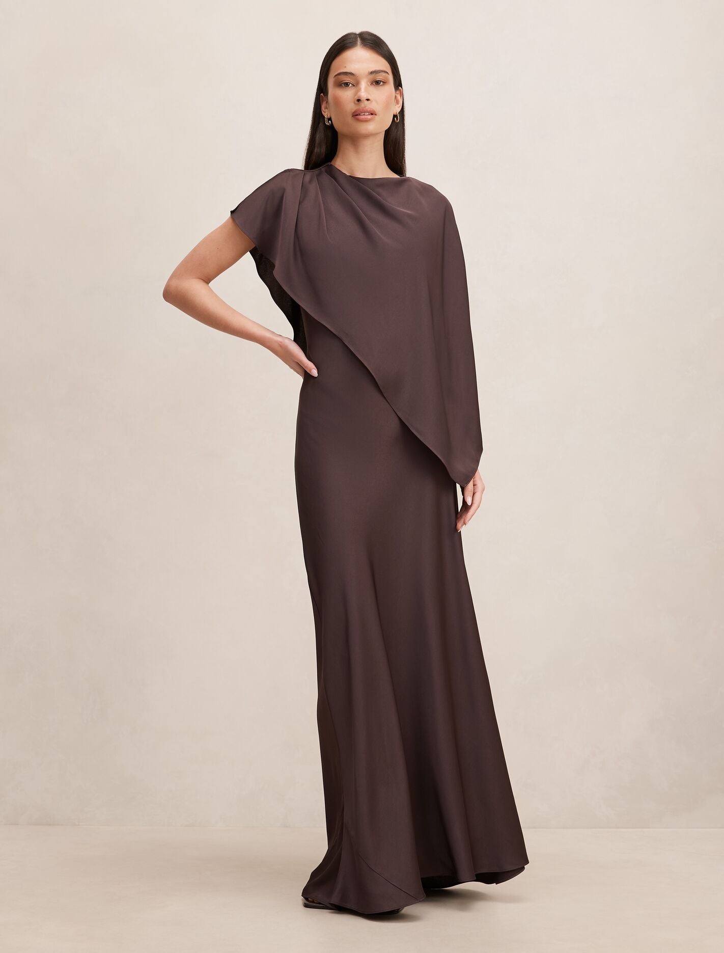 Zinnia Cape Maxi Dress Warm Chocolate Forever New