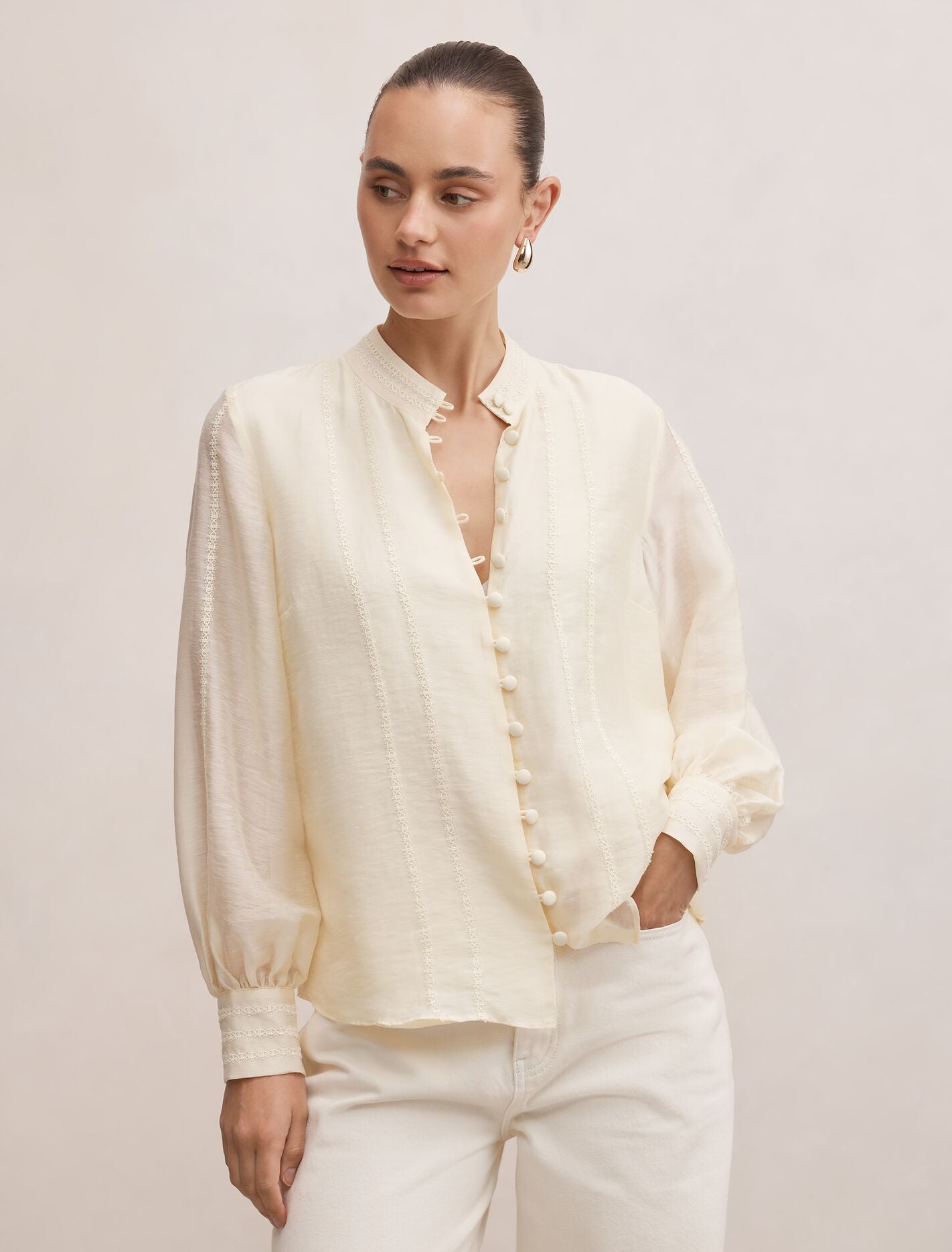 Astra Lace Trim Blouse Soft Yellow Forever New