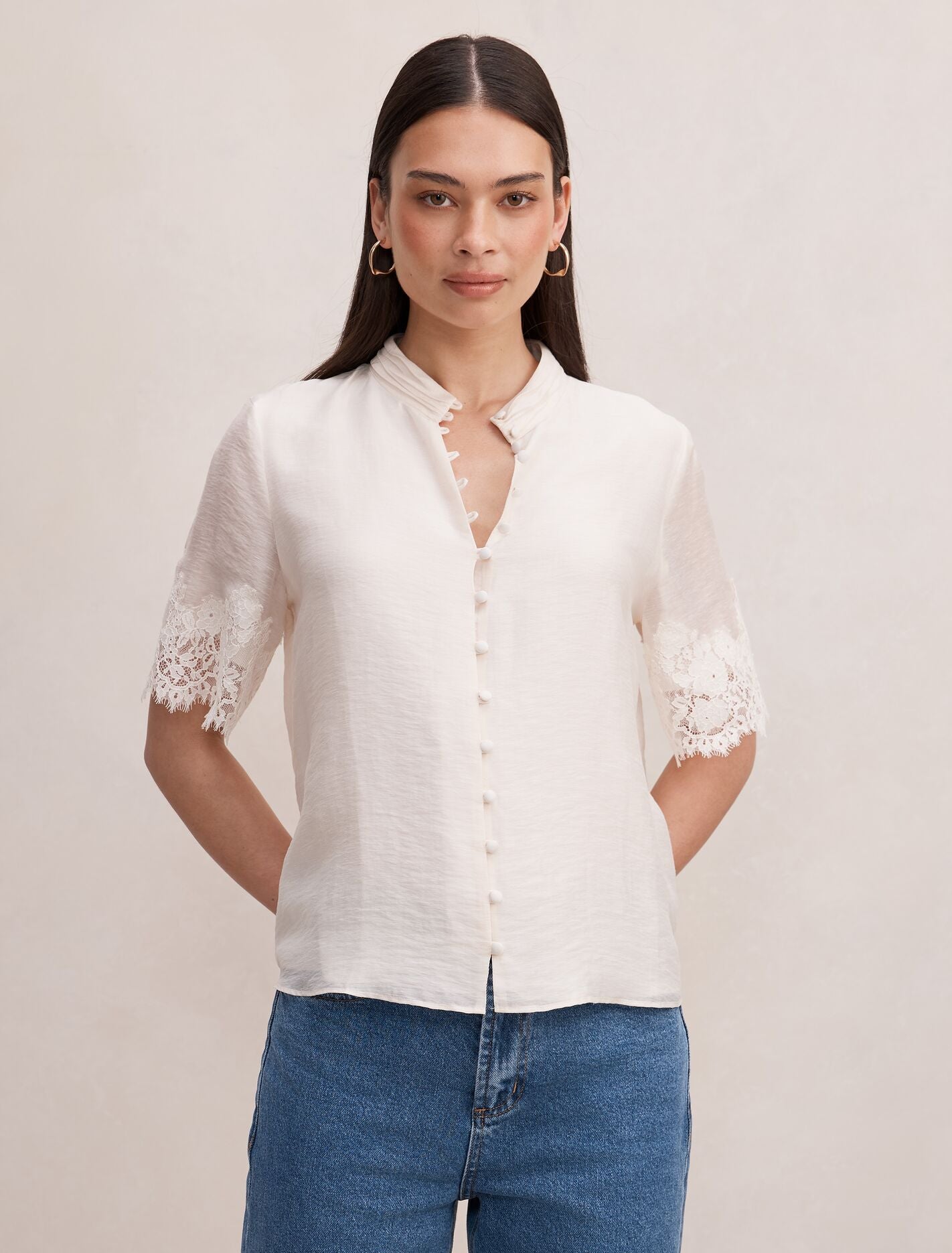 Ana Lace Detail Blouse Cream Forever New