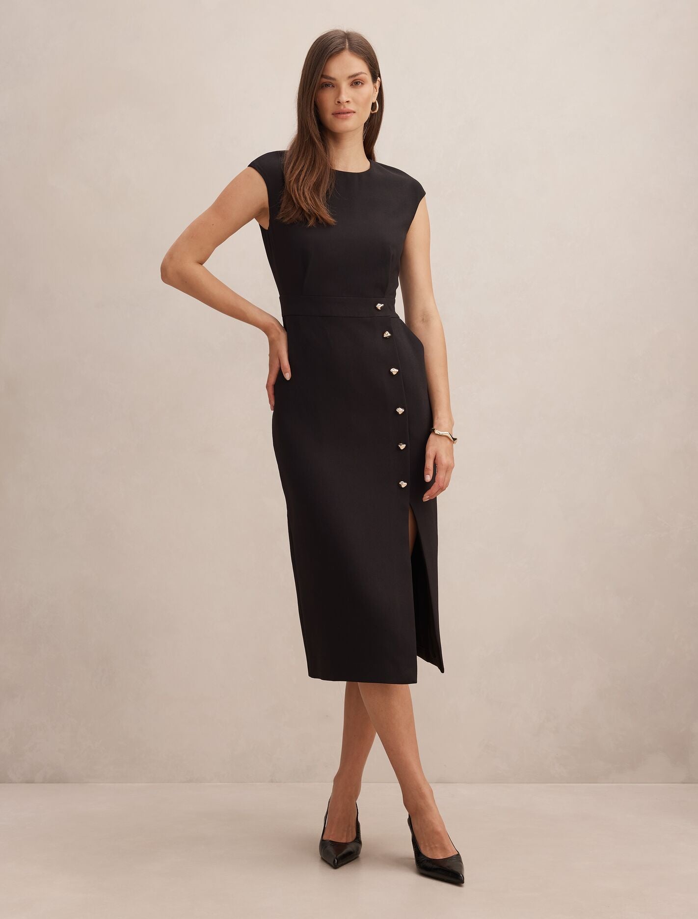 Lisette Column Button Midi Dress Black Forever New