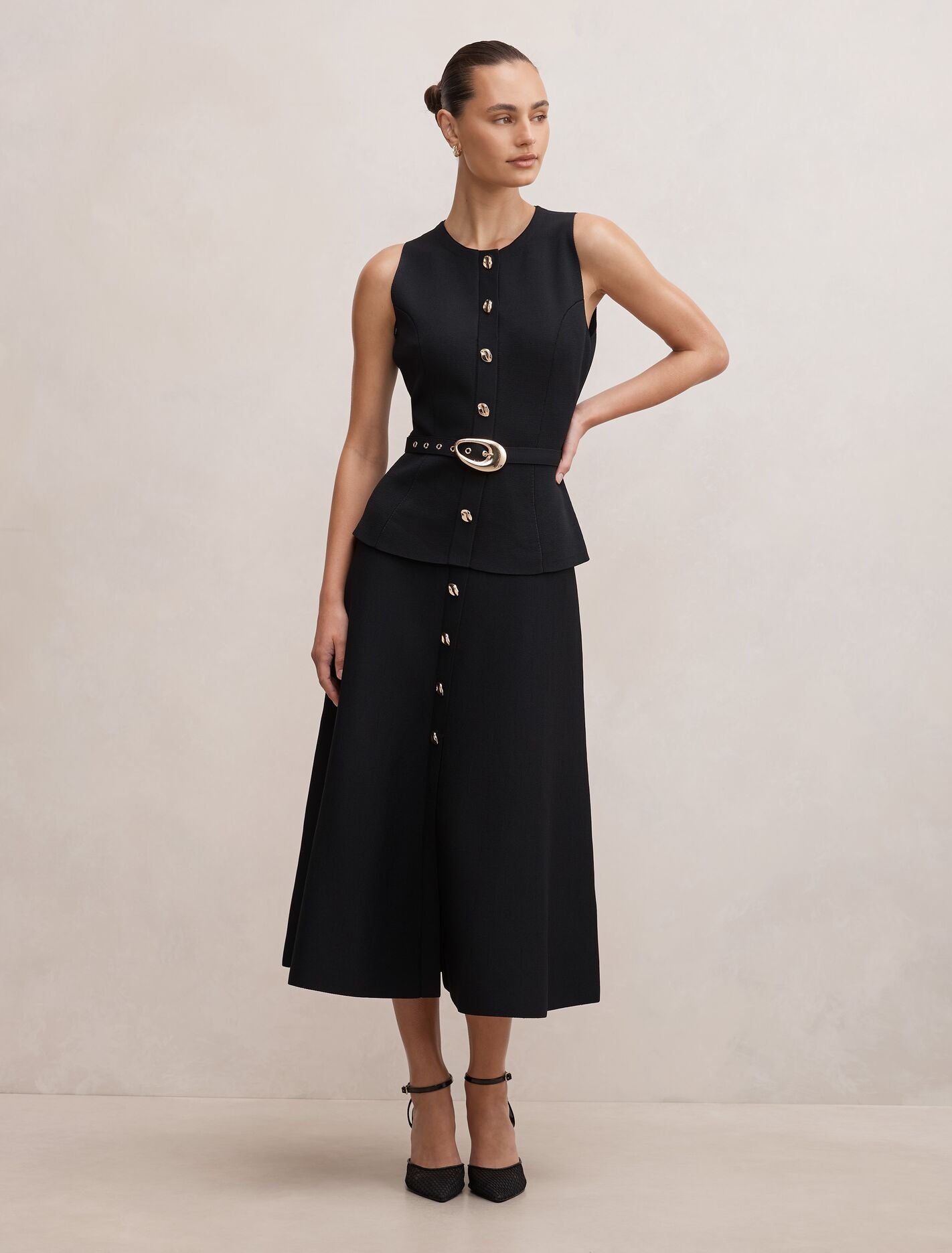 Amelia Layered A-Line Midi Dress Black Forever New