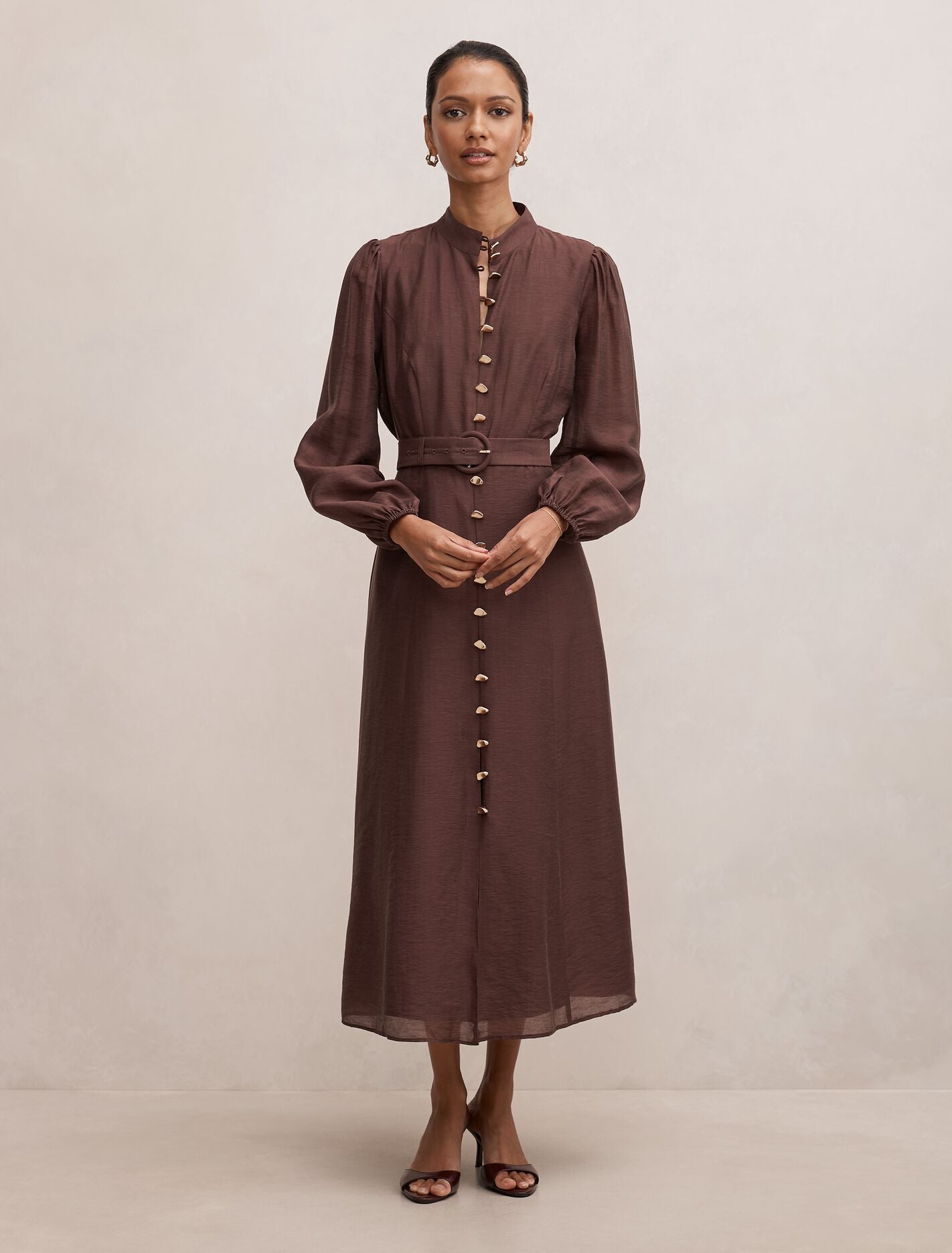 Elena Petite Midi Dress Chocolate Forever New