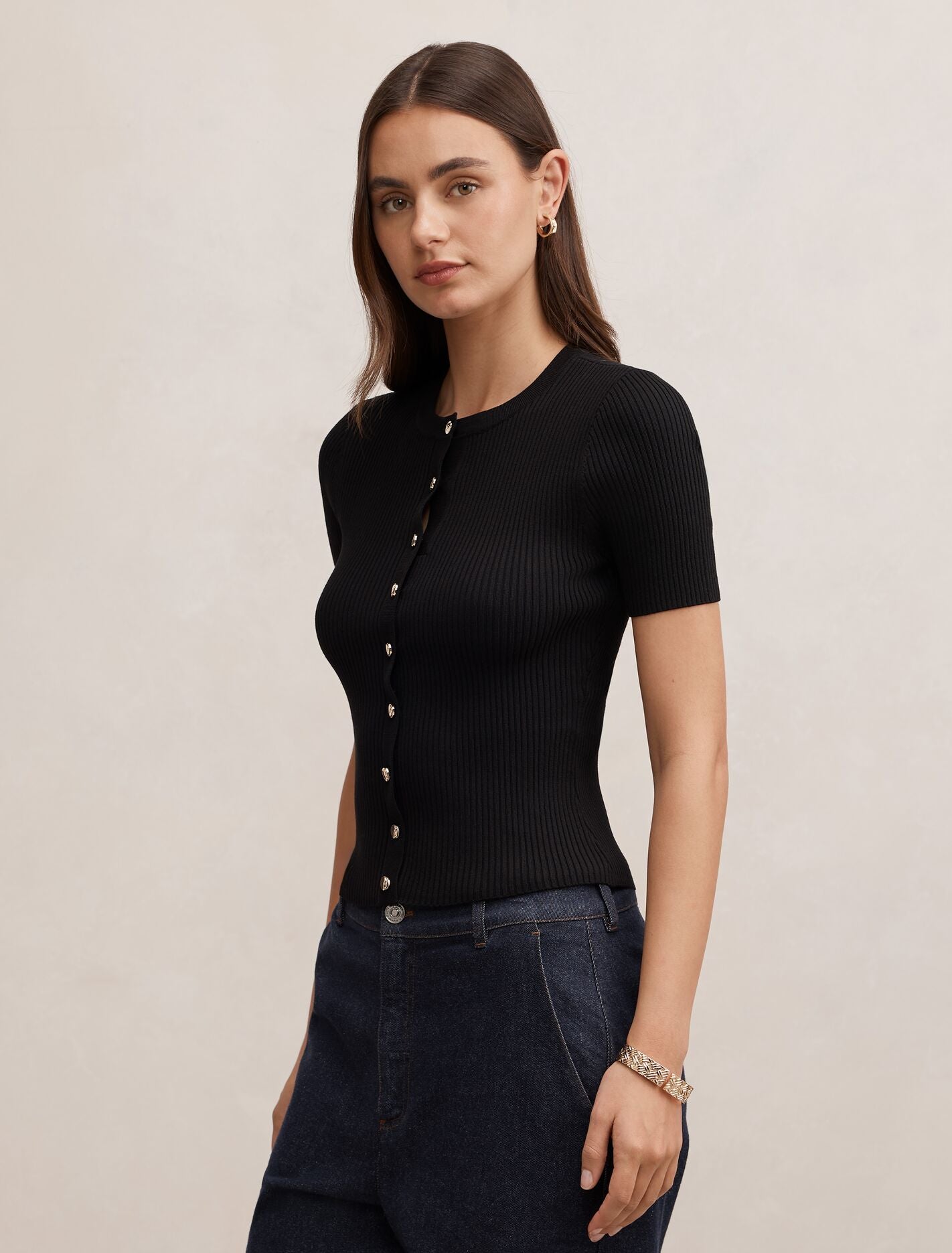 Sophie Button Through Rib T-Shirt Forever New