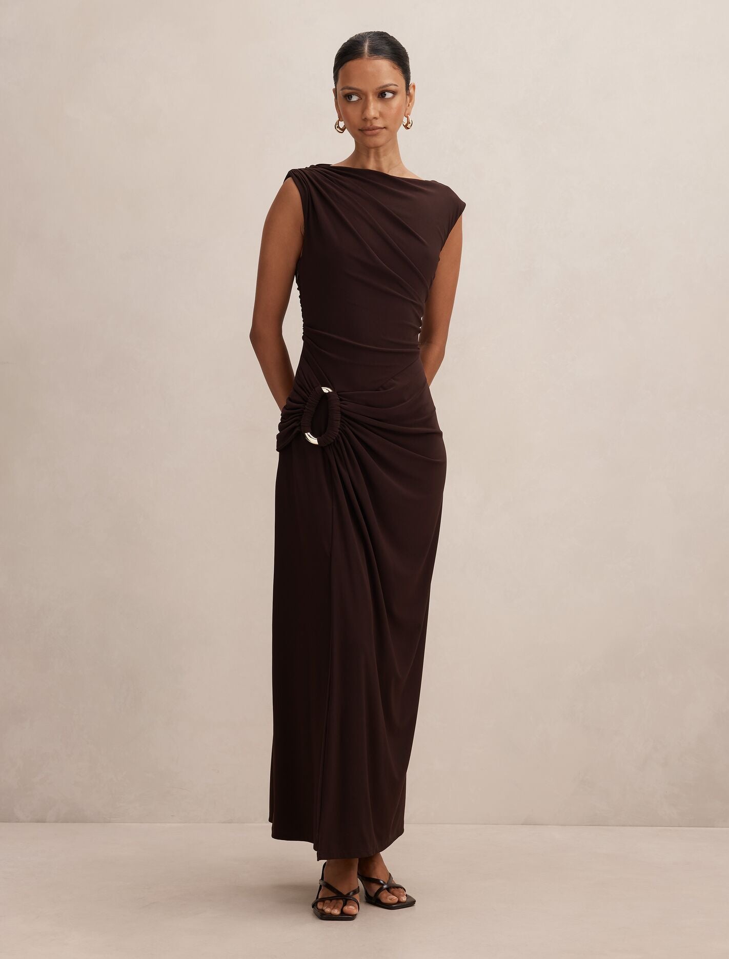 Fiora Petite Hardware Jersey Dress Dark Chocolate Forever New